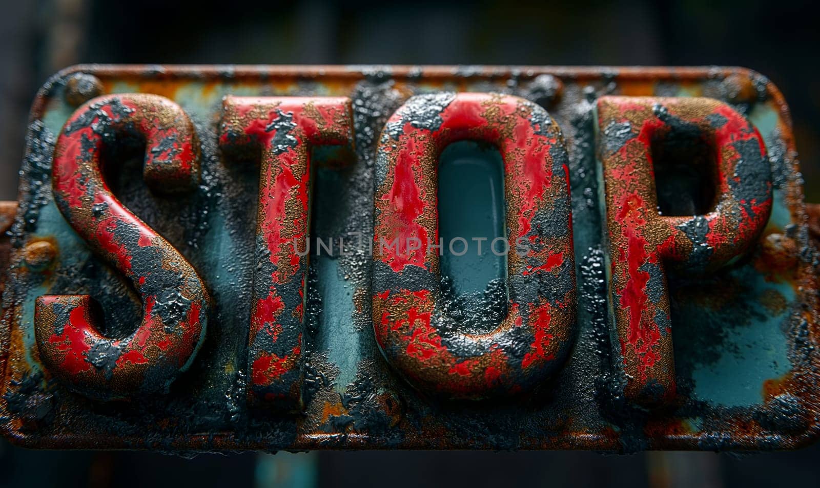 Sign with the inscription "Stop" on an abstract background. Selective focus.