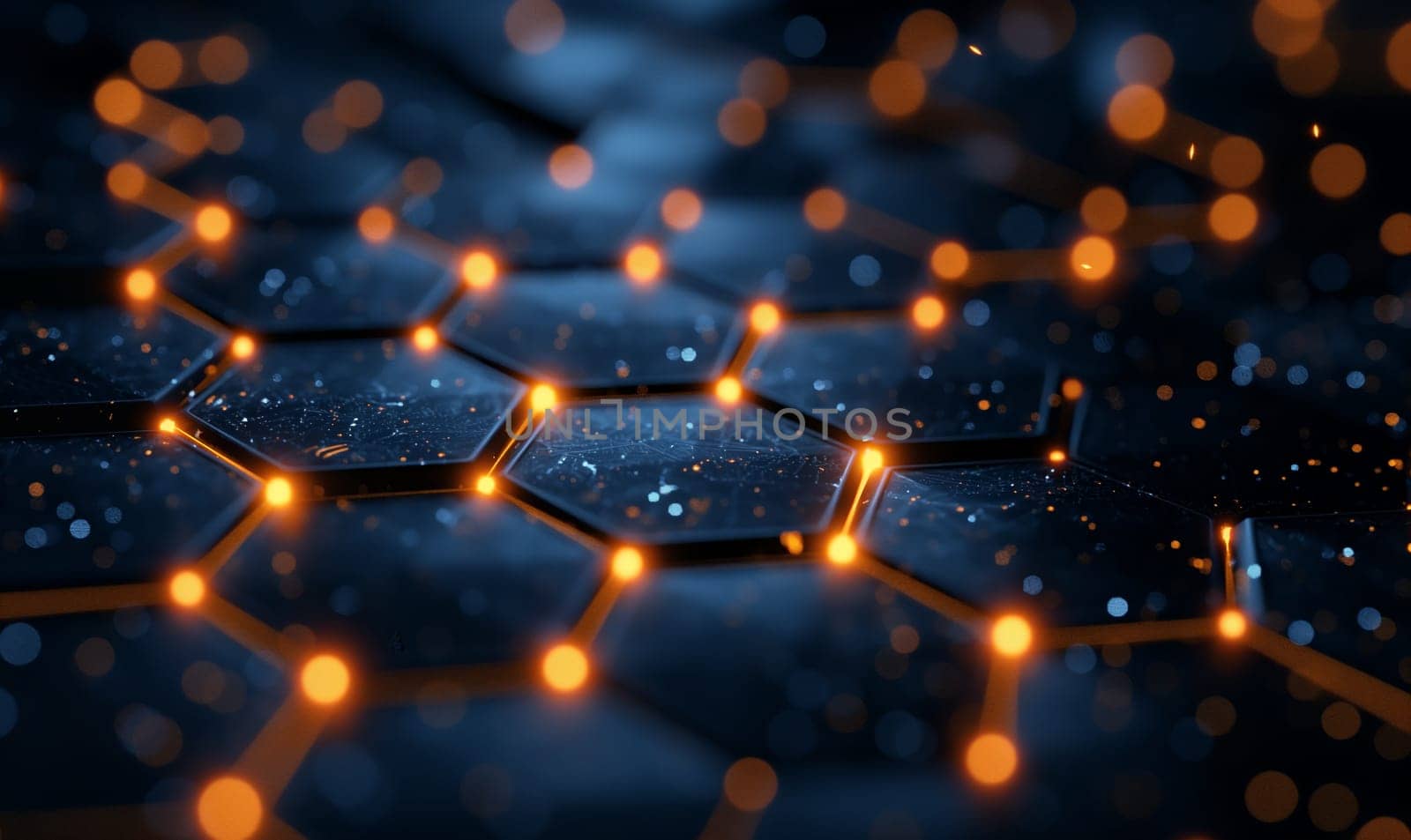 Abstract Network of Hexagonal Lights. Selective focus.