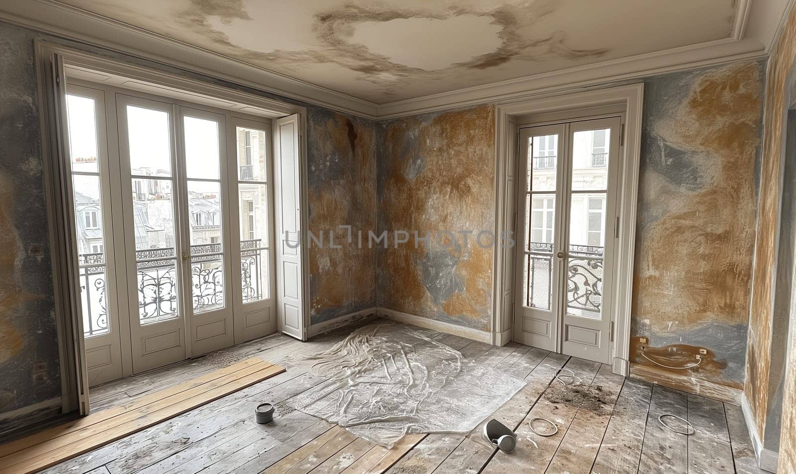 Renovation of Vintage Room With City View. Selective focus.