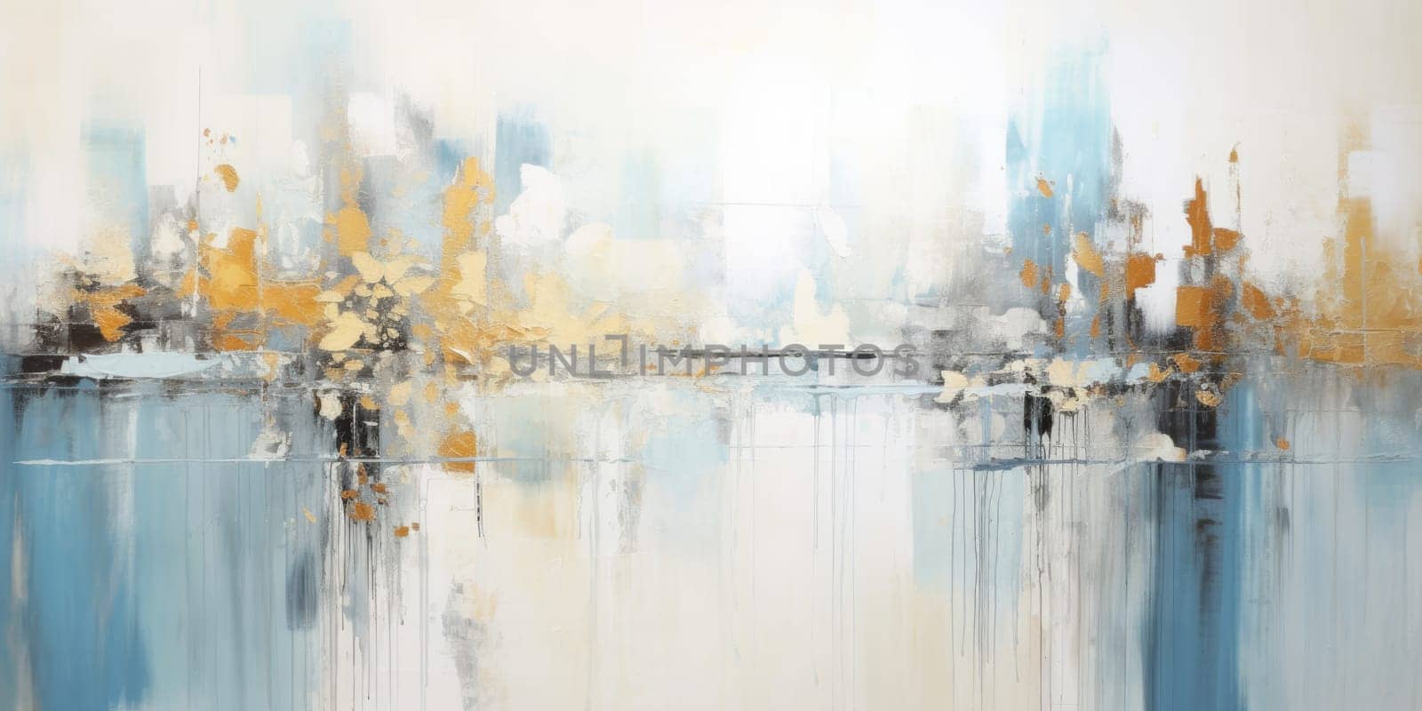 The abstract picture of the gold, blue and black colour that has been painted or splashed on the white blank background wallpaper to form random shape that cannot be describe yet beautiful. AIGX01.