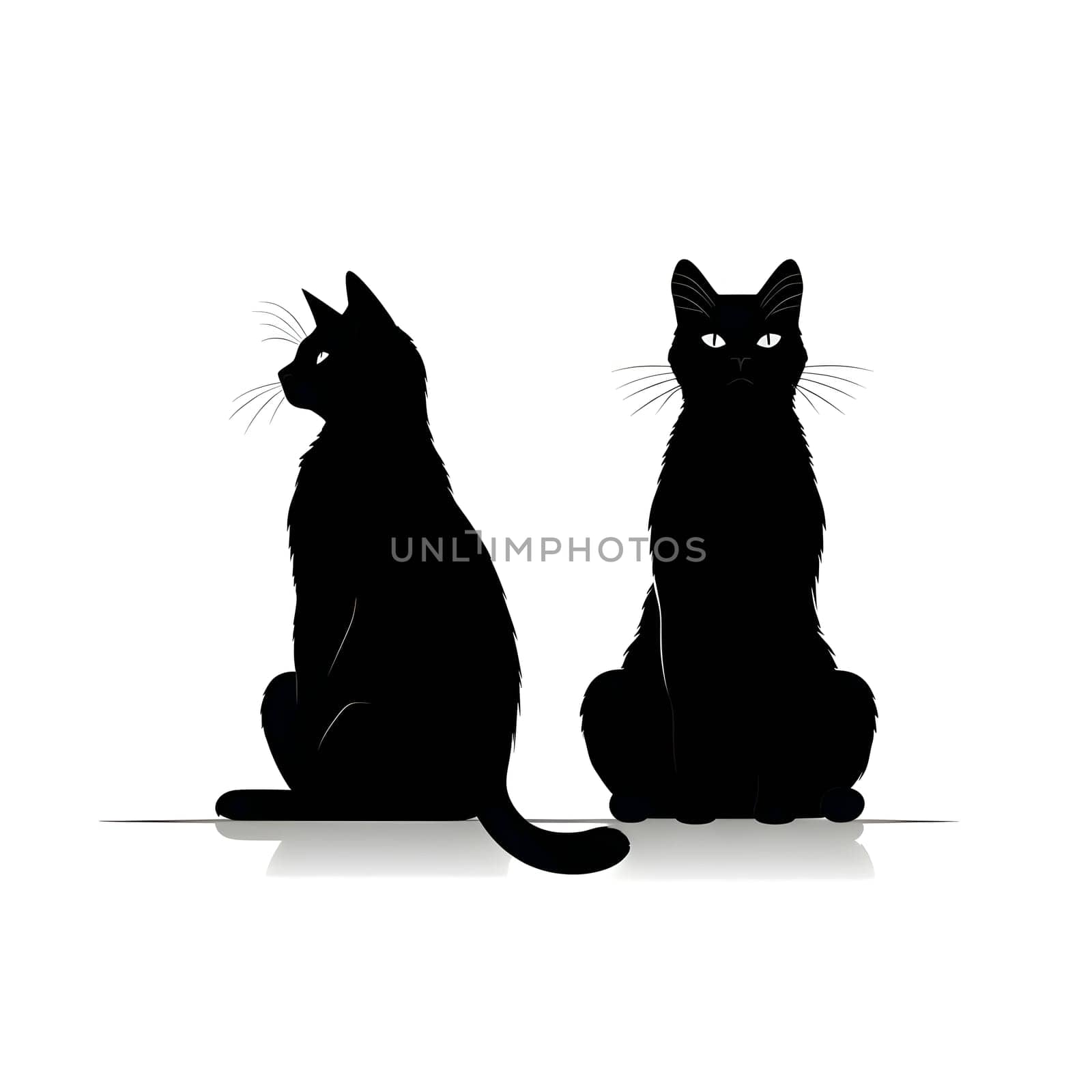 Vector illustration of two cats in black silhouette against a clean white background, capturing graceful forms.