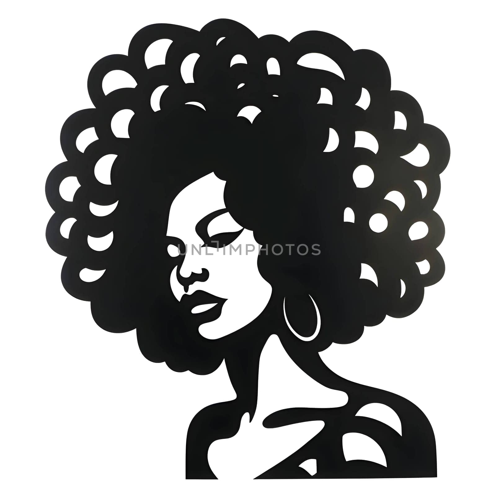 Black silhouette of a woman with afro-textured hair on white background. by ThemesS