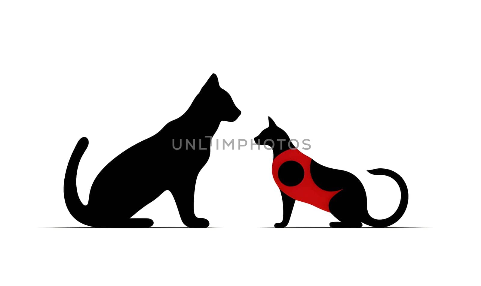 Vector illustration of a two cats in black silhouette against a clean white background, capturing graceful forms.