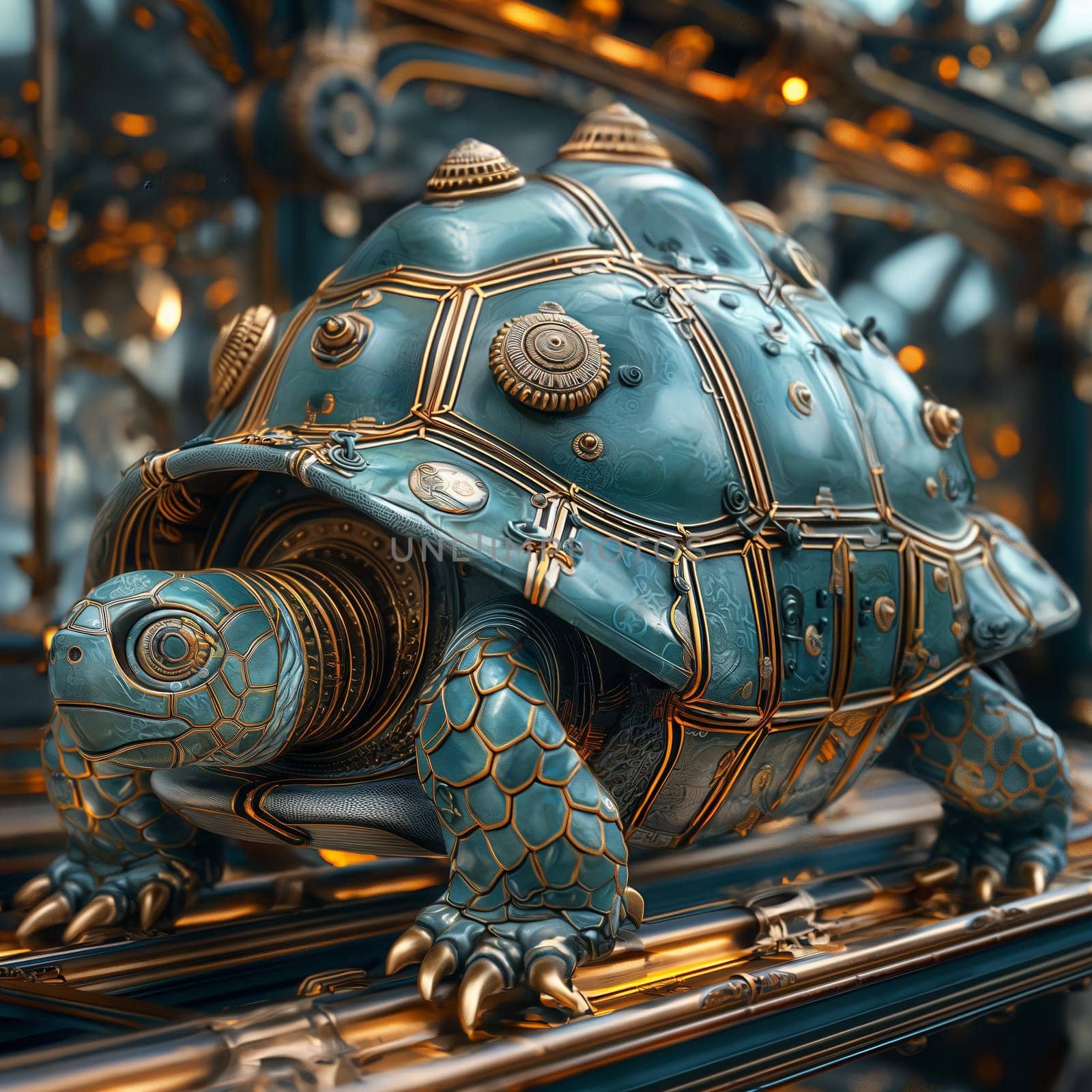 Mechanical turtle on an abstract background. by Fischeron