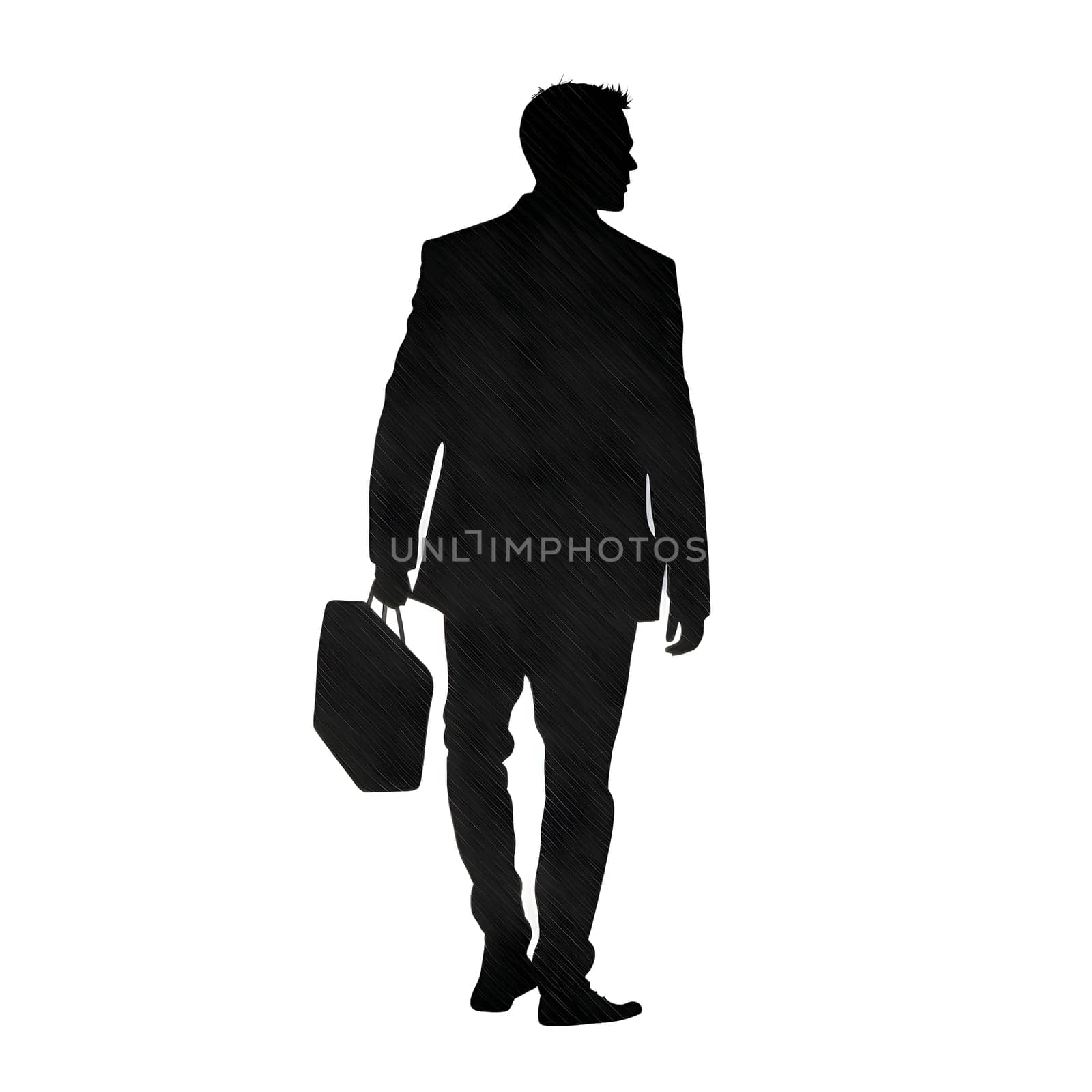 Vector illustration of a man with valise in black silhouette against a clean white background, capturing graceful forms.