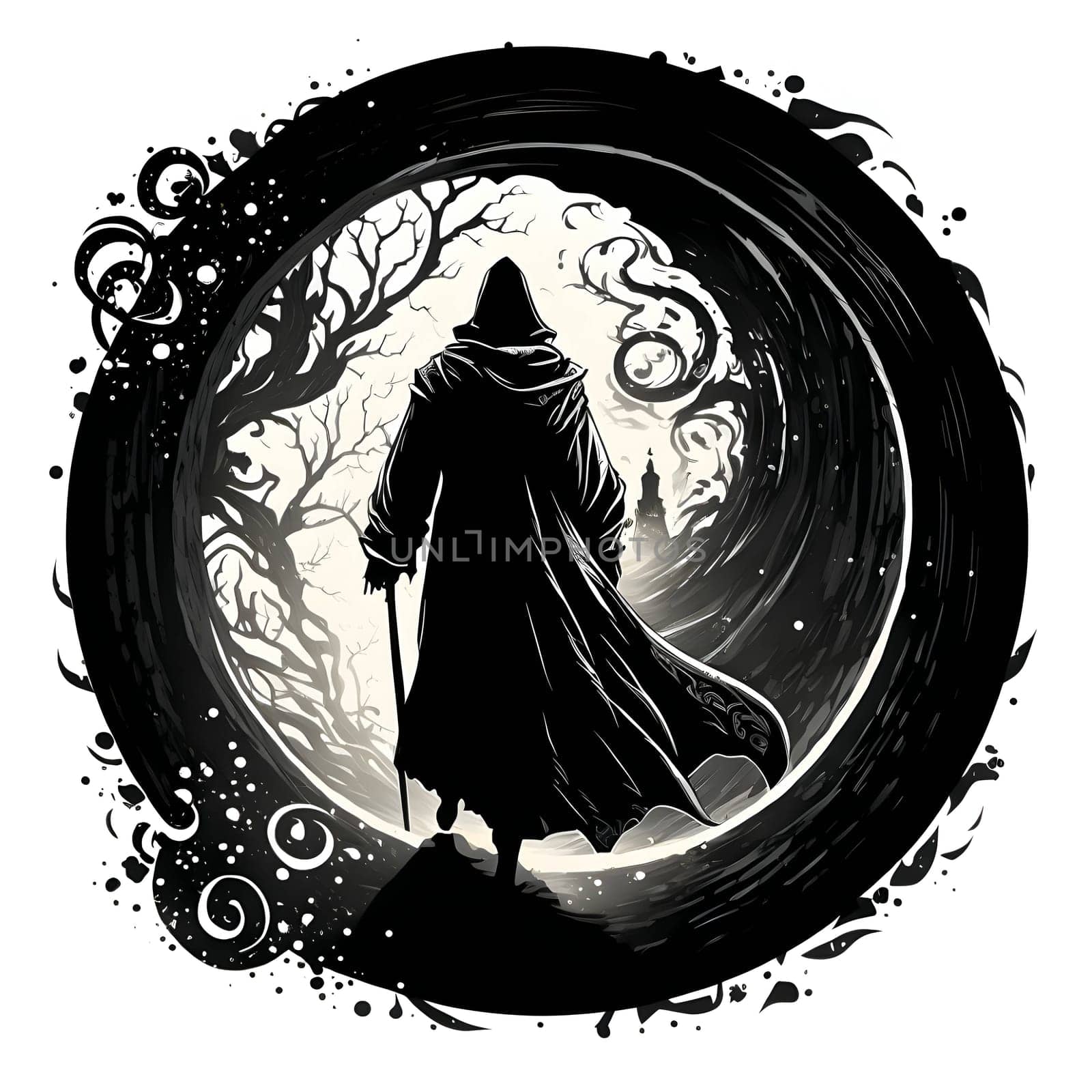 Vector illustration of a man in the hood in black silhouette against a clean white background, capturing graceful forms.