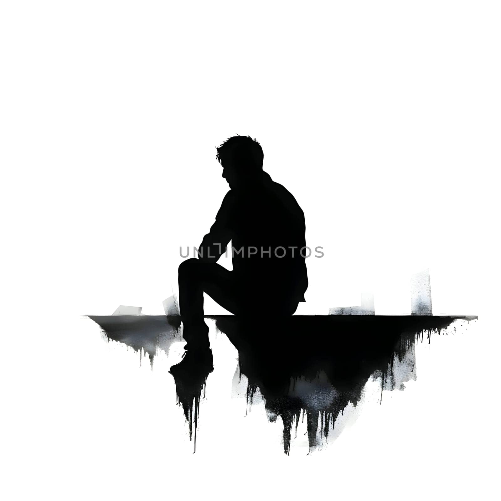 Black silhouette of a sitting man on white background. by ThemesS