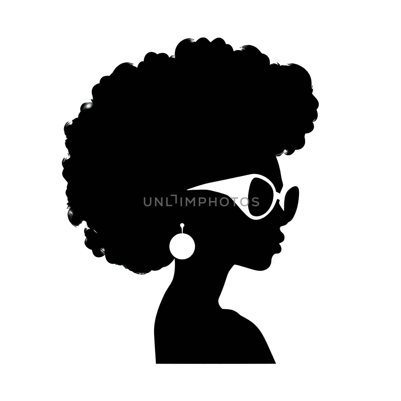 Black silhouette of a woman with afro-textured hair on white background. by ThemesS