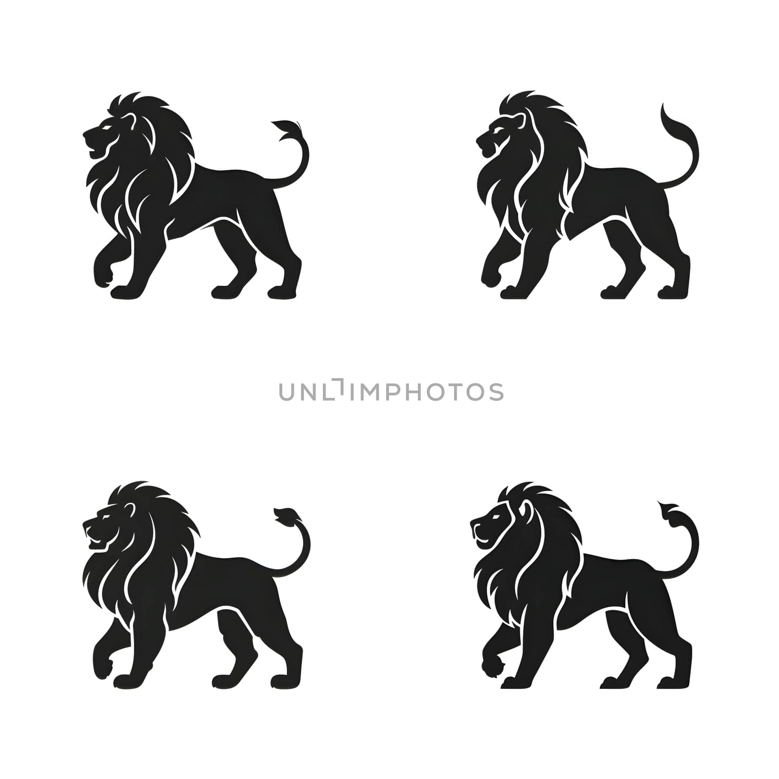 Vector illustration of a lion in black silhouette against a clean white background, capturing graceful forms.
