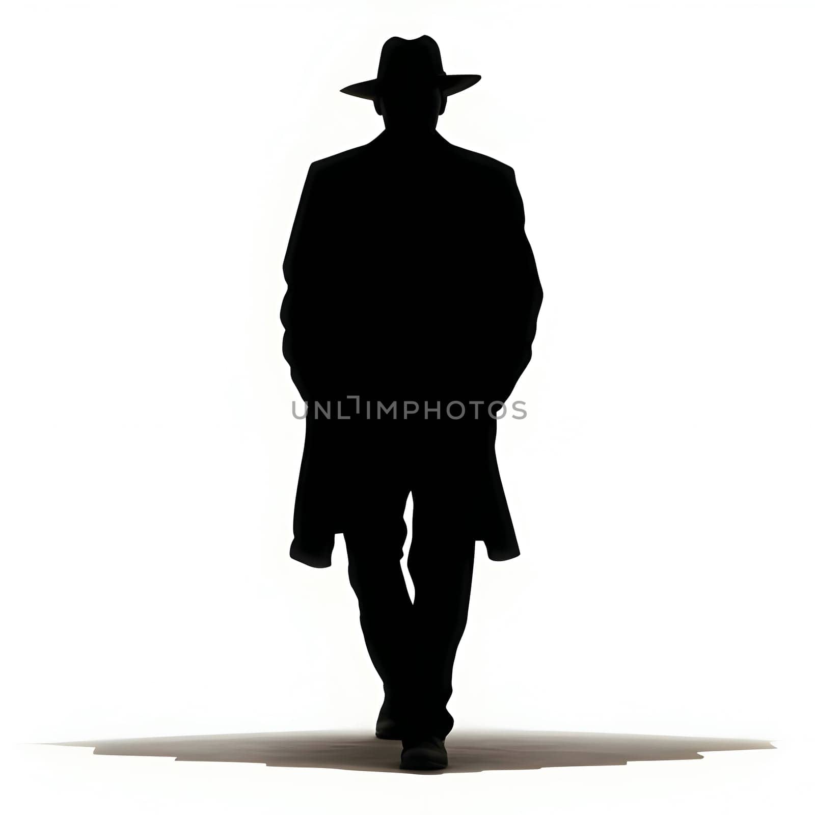 Black silhouette of a man in the hat on white background. by ThemesS