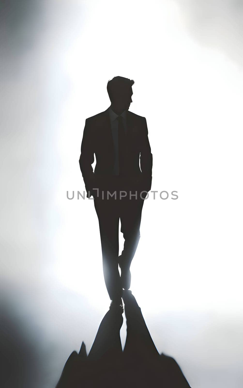 Black silhouette of a walking man in suit on white background. by ThemesS