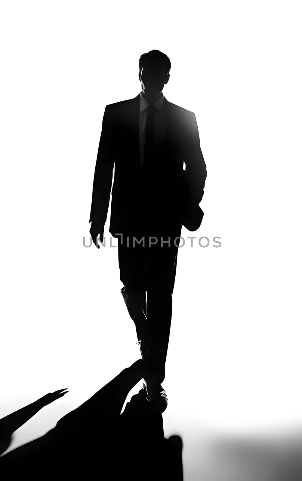 Vector illustration of a walking man in suit in black silhouette against a clean white background, capturing graceful forms.