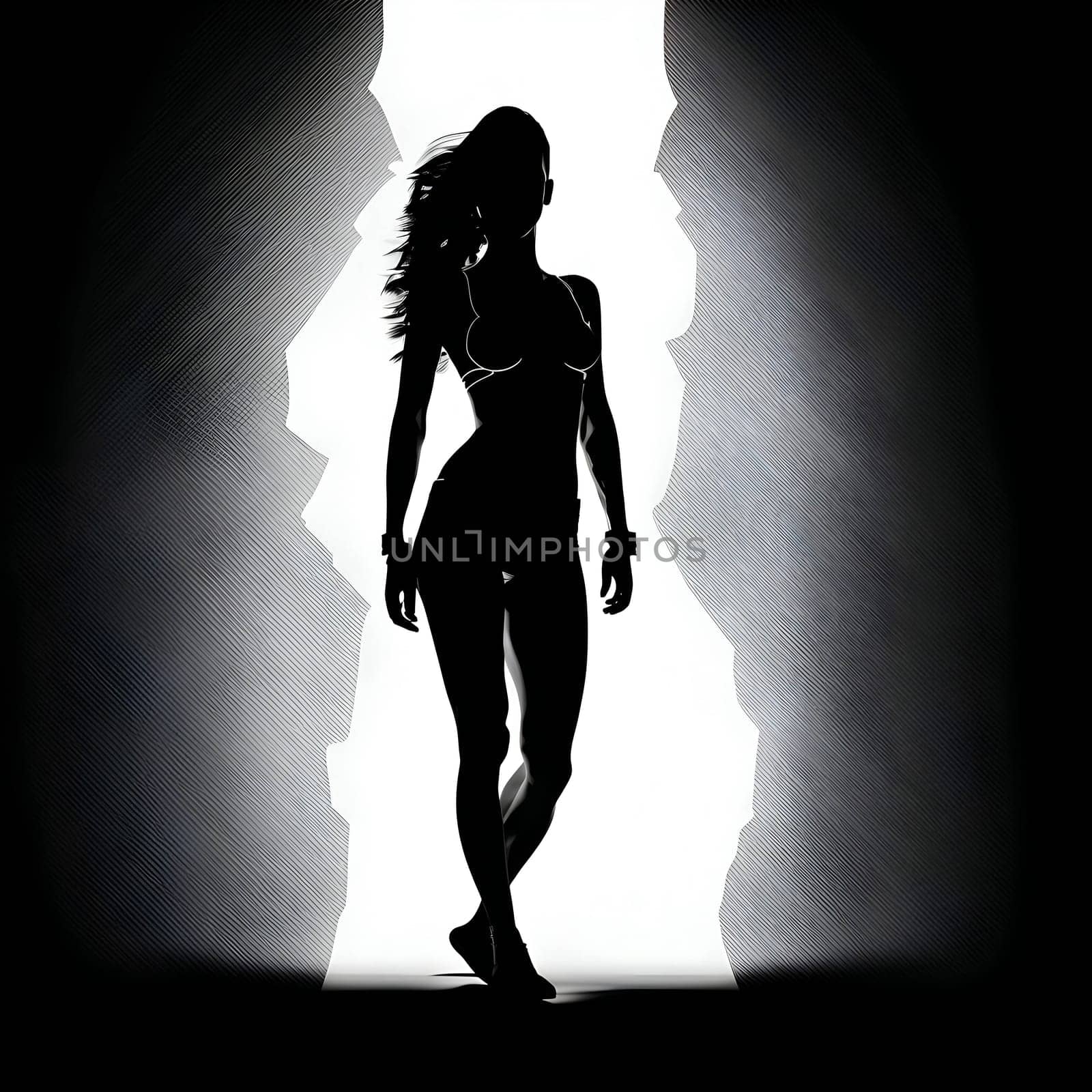 Vector illustration of a nude woman in black silhouette against a clean white background, capturing graceful forms.