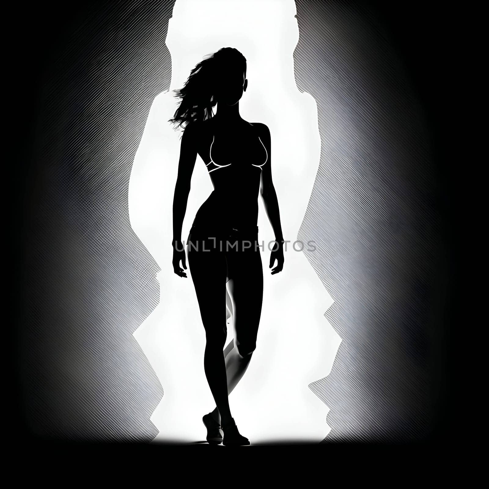 Black silhouette of a nude woman on white background. by ThemesS