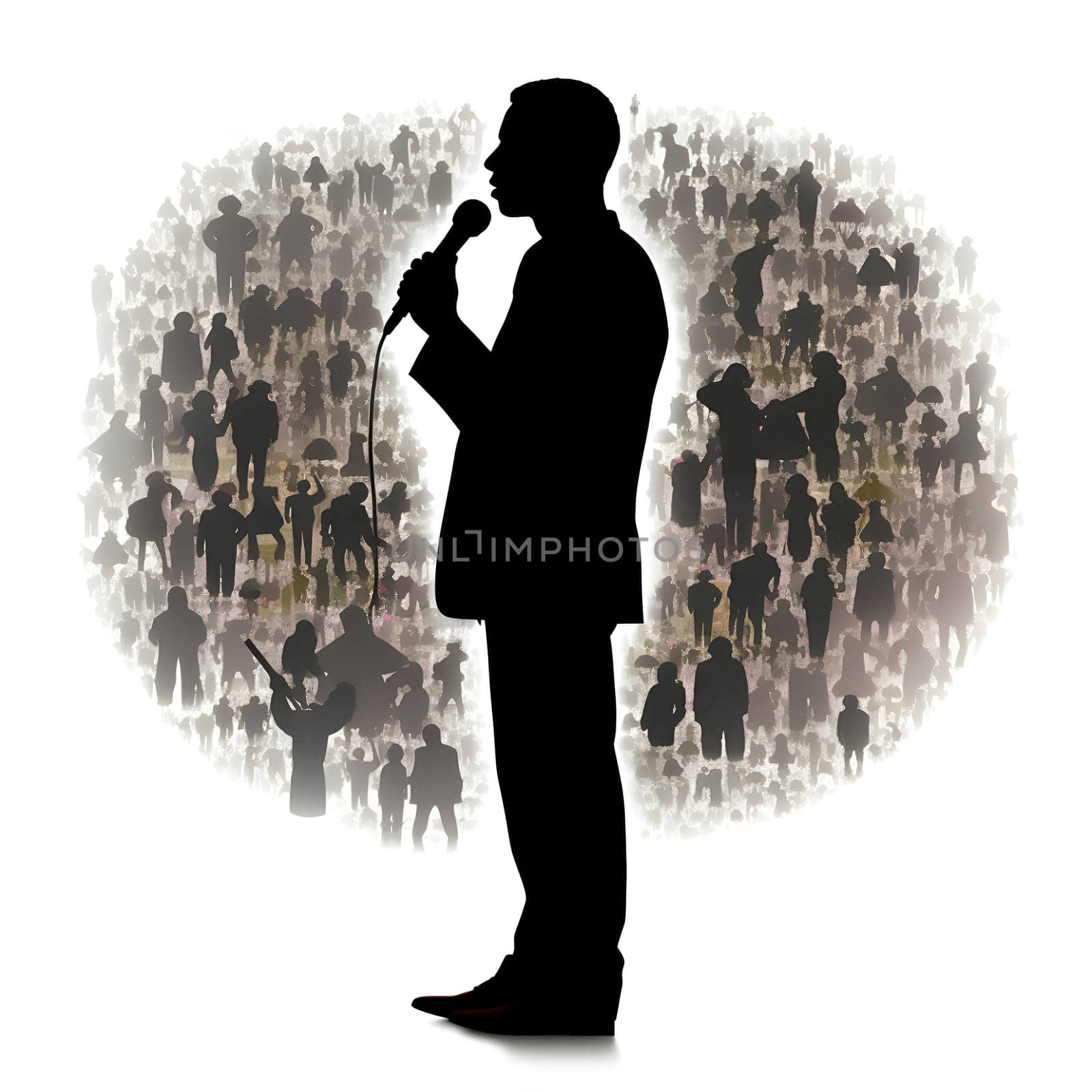 Vector illustration of a singer man in black silhouette against a clean white background, capturing graceful forms.