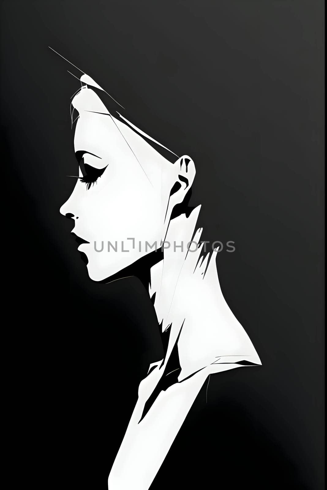 Black silhouette of a woman portrait on black background. by ThemesS