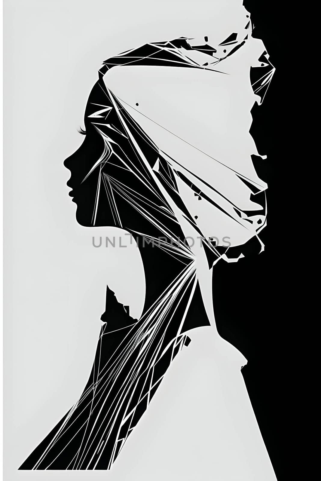 Vector illustration of a woman portrait in black silhouette against a clean white background, capturing graceful forms.