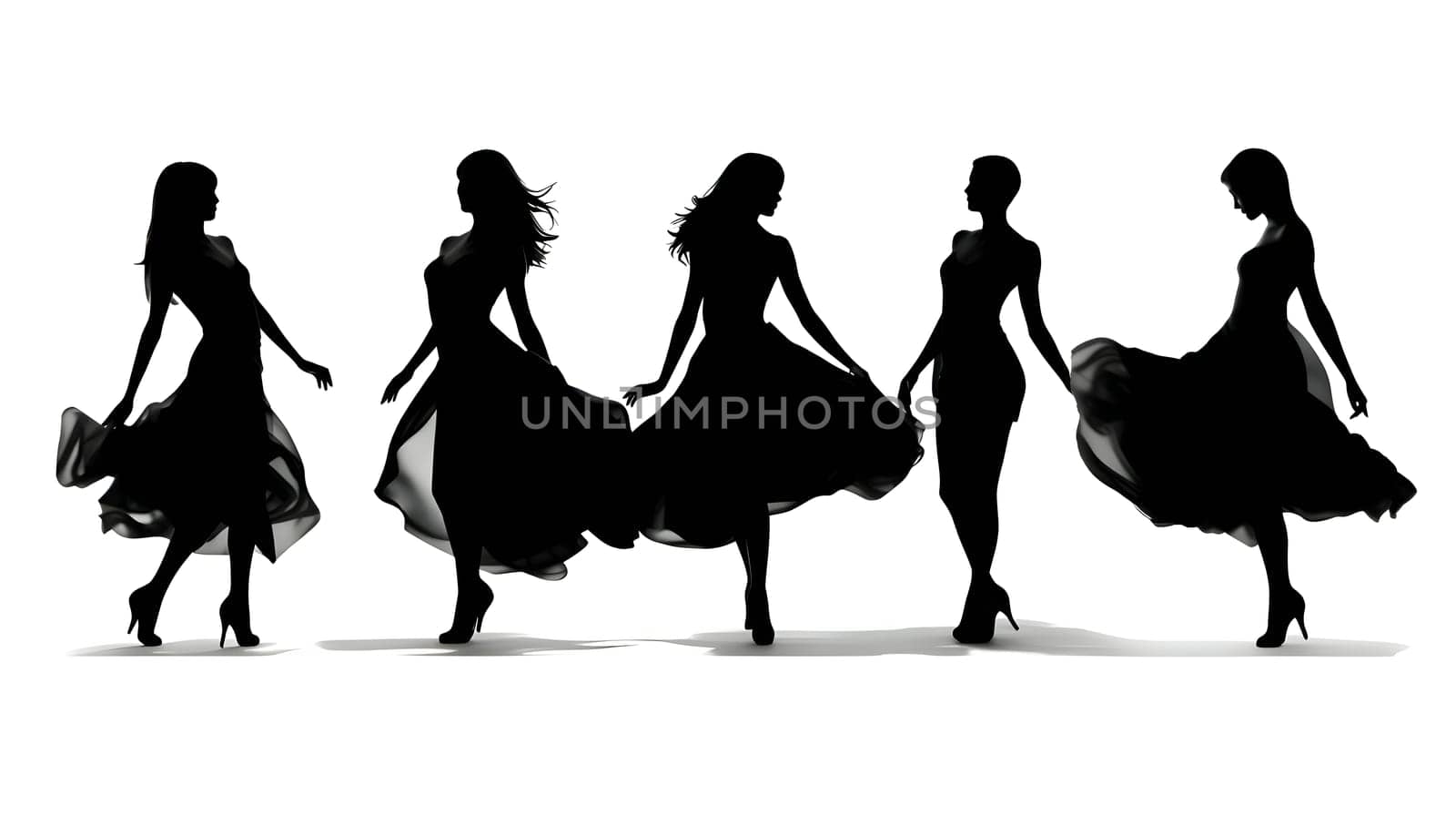 Black silhouette of dancing girls on white background. by ThemesS