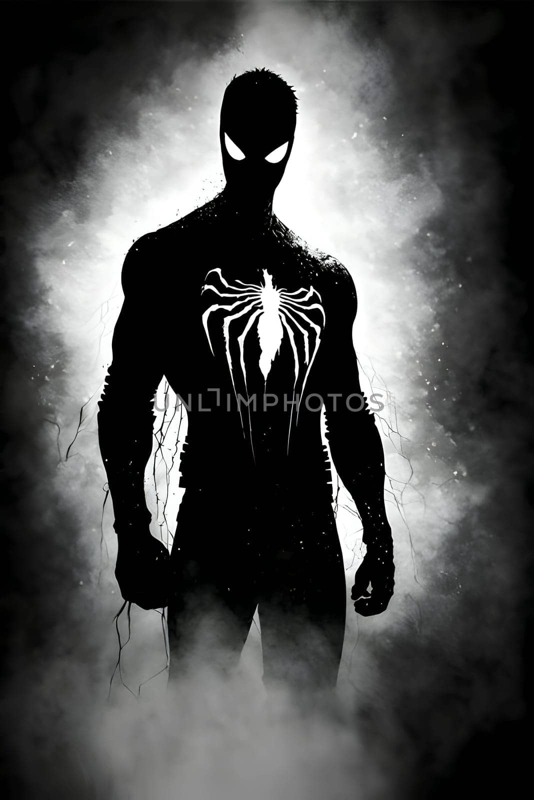 Black silhouette of a spider man on white background. by ThemesS