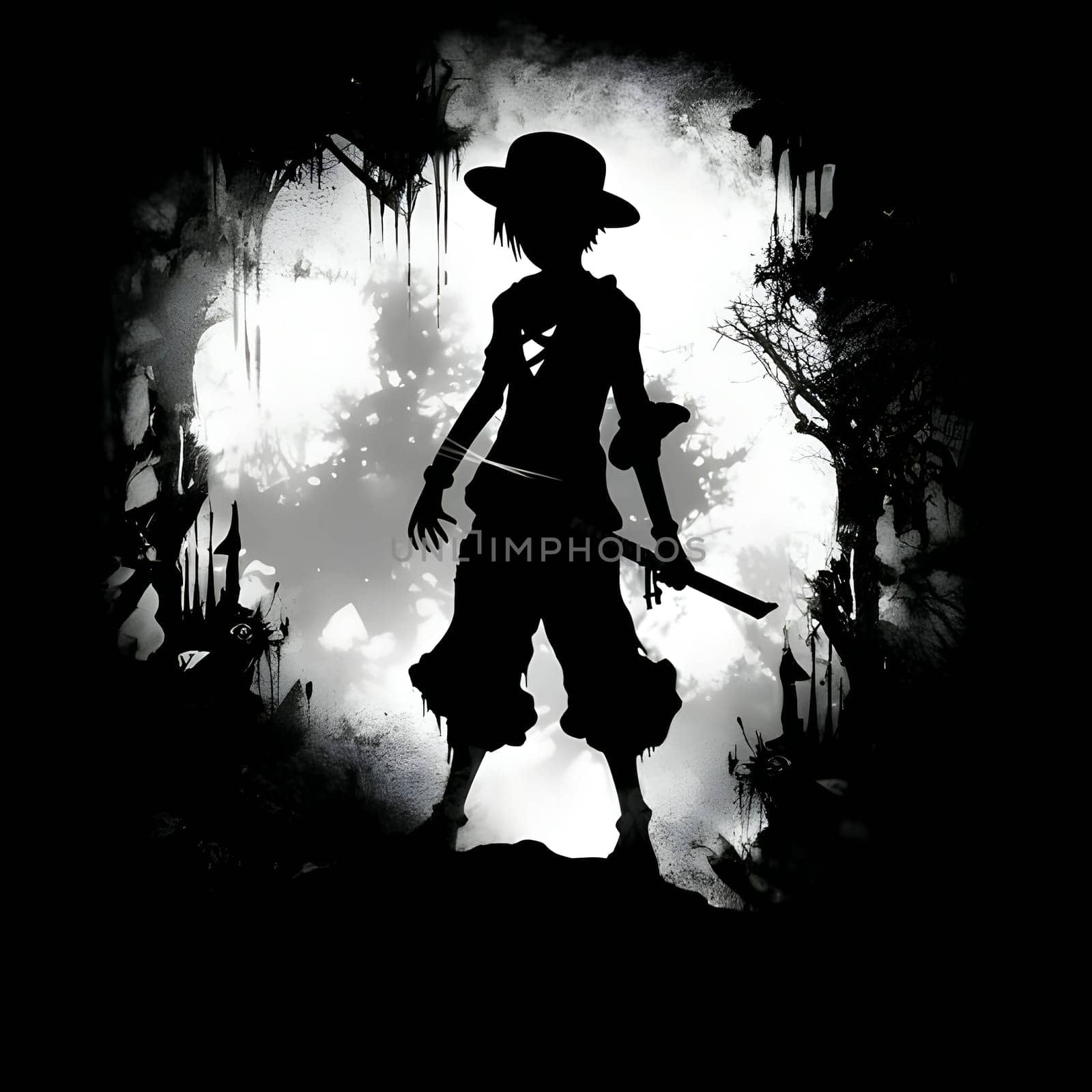 Black silhouette of a warrior on white background. by ThemesS