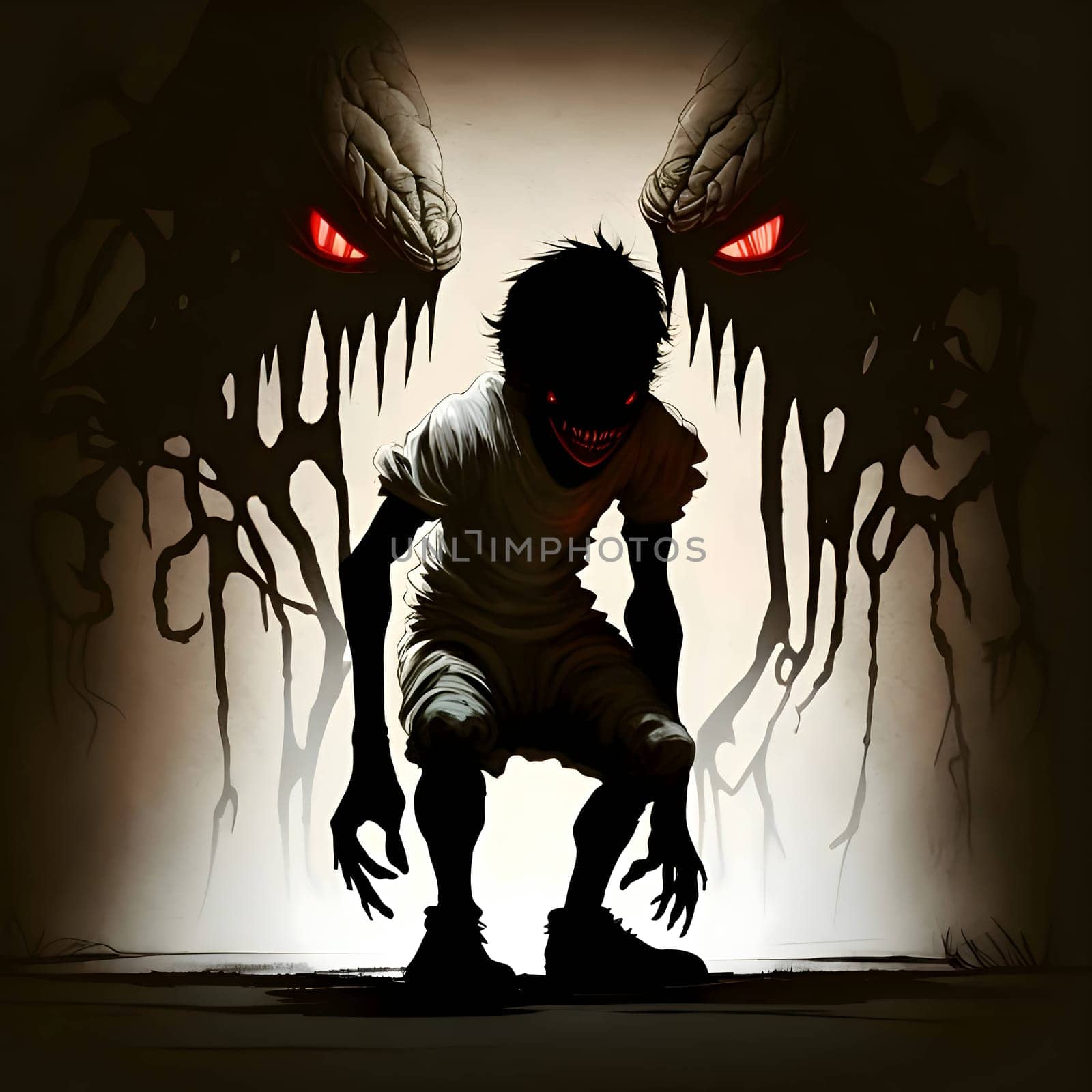 Vector illustration of a demon in black silhouette against a clean white background, capturing graceful forms.