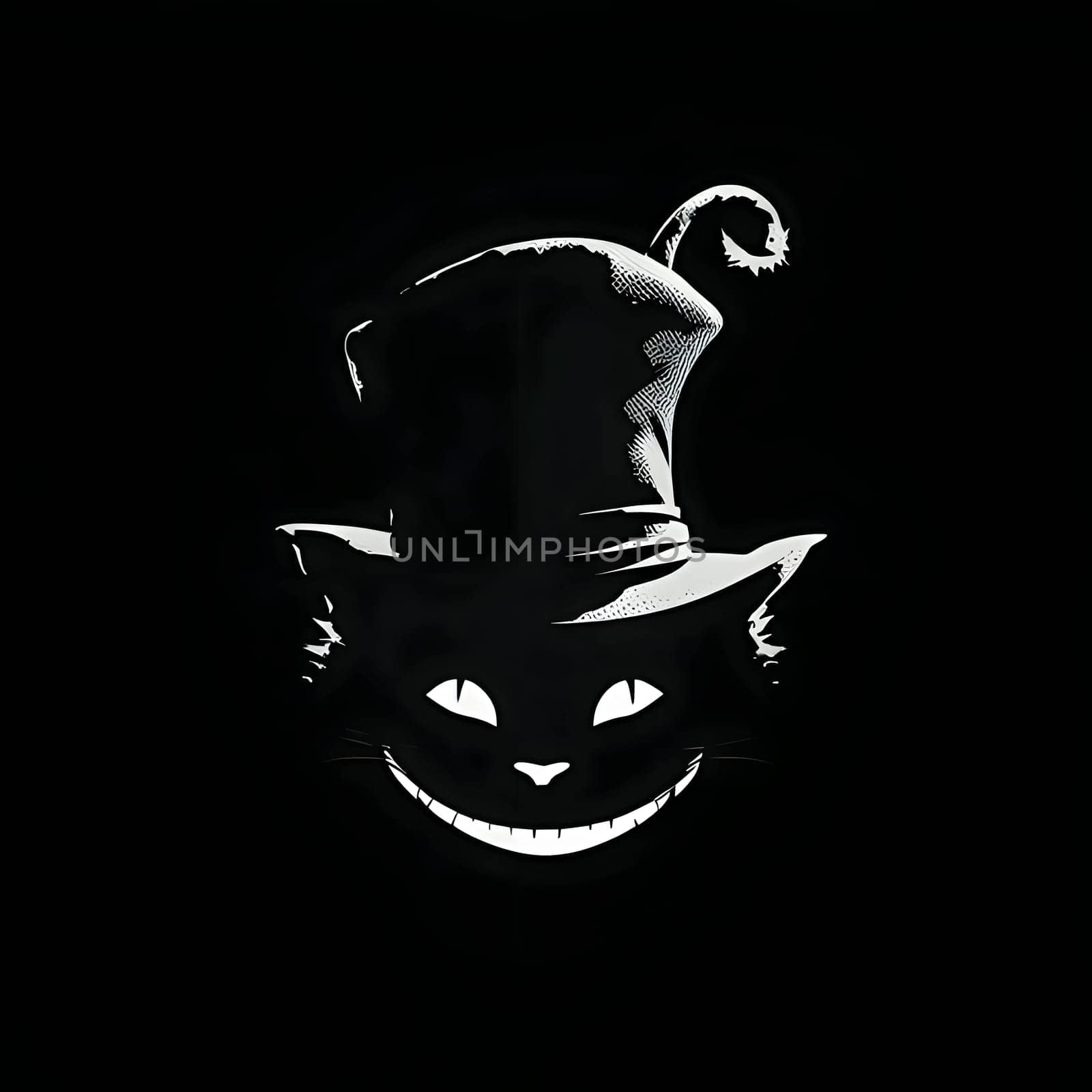 Black silhouette of a scary cat face on dark background. by ThemesS