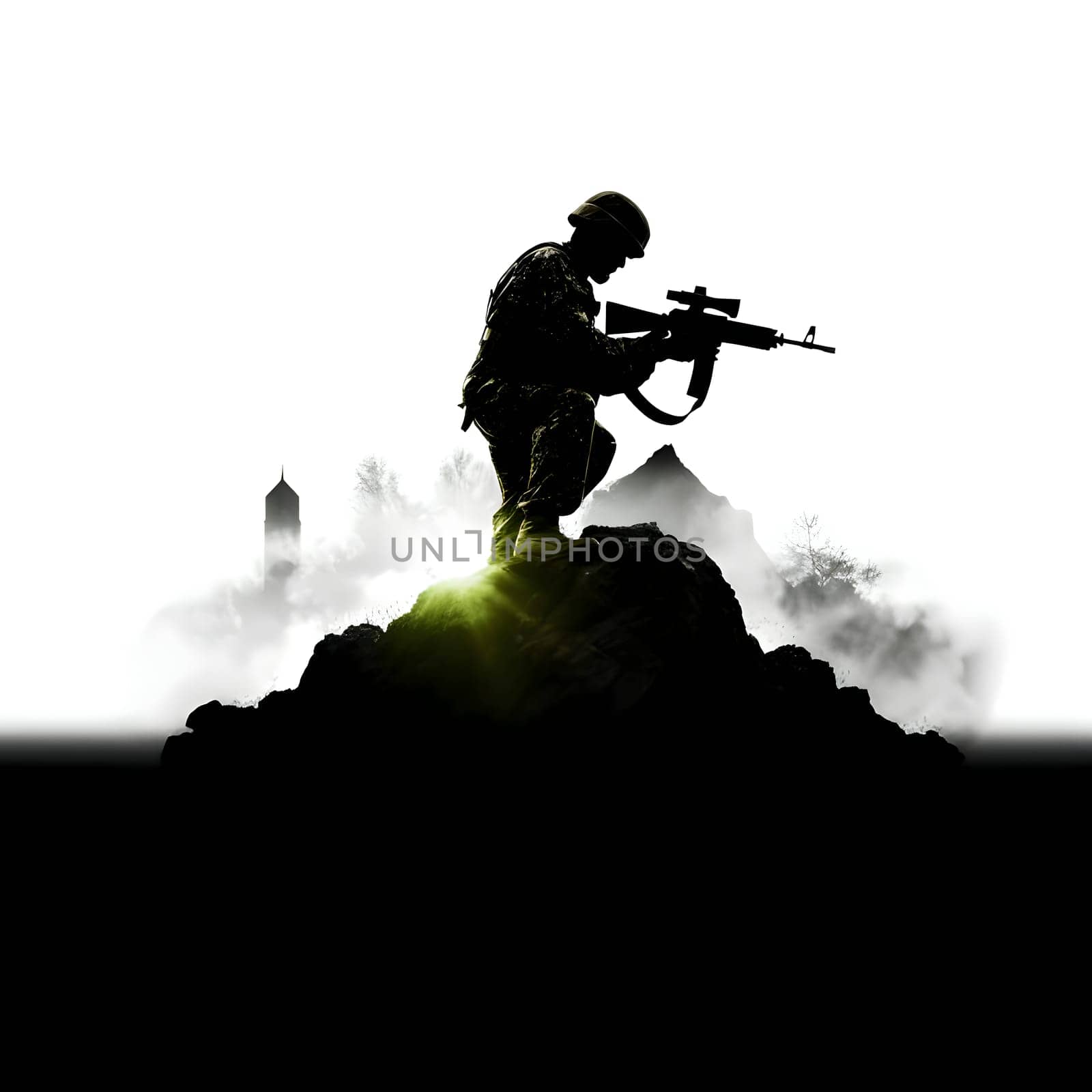 Vector illustration of a soldier in black silhouette against a clean white background, capturing graceful forms.