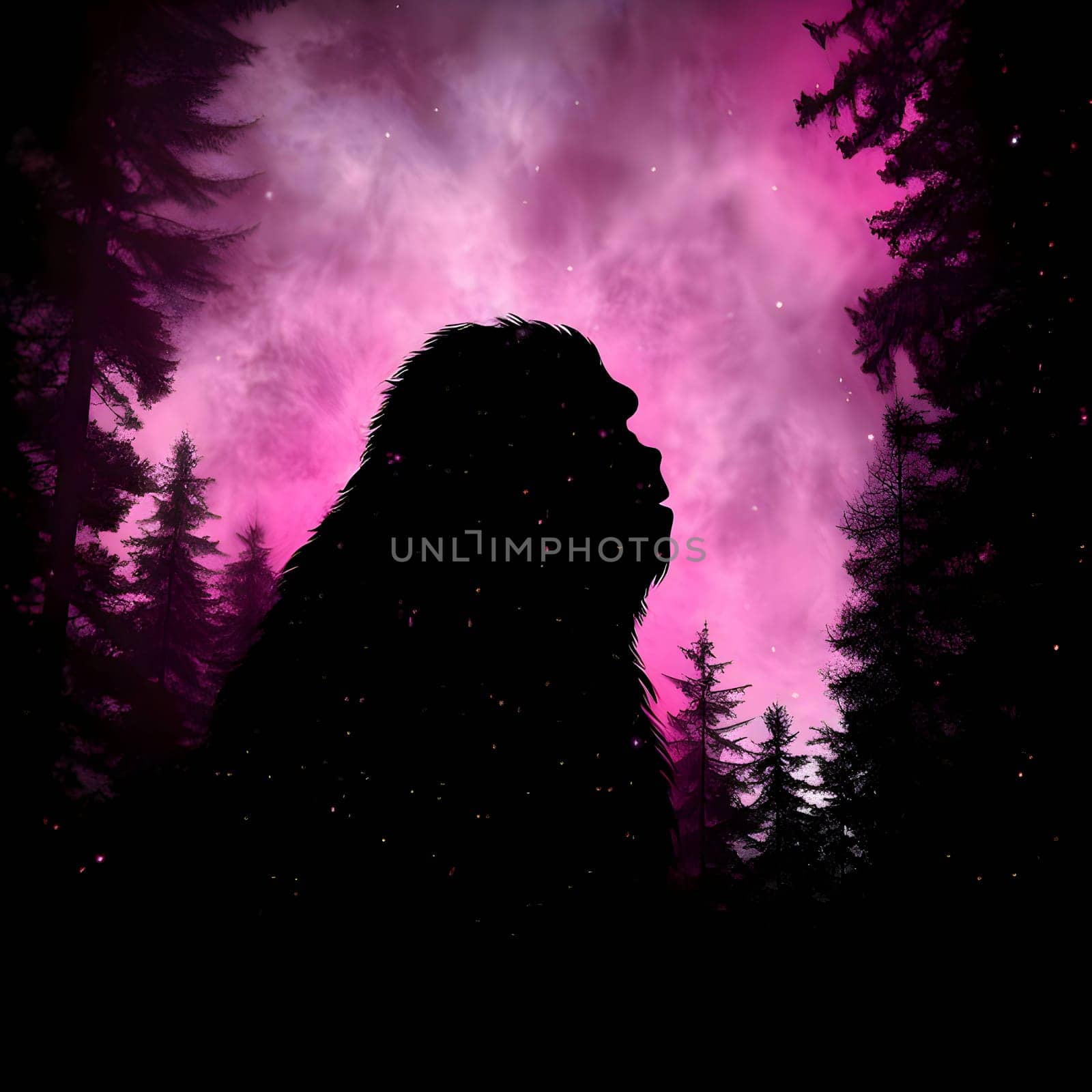 Vector illustration of a beast in black silhouette against a clean pink and black background, capturing graceful forms.