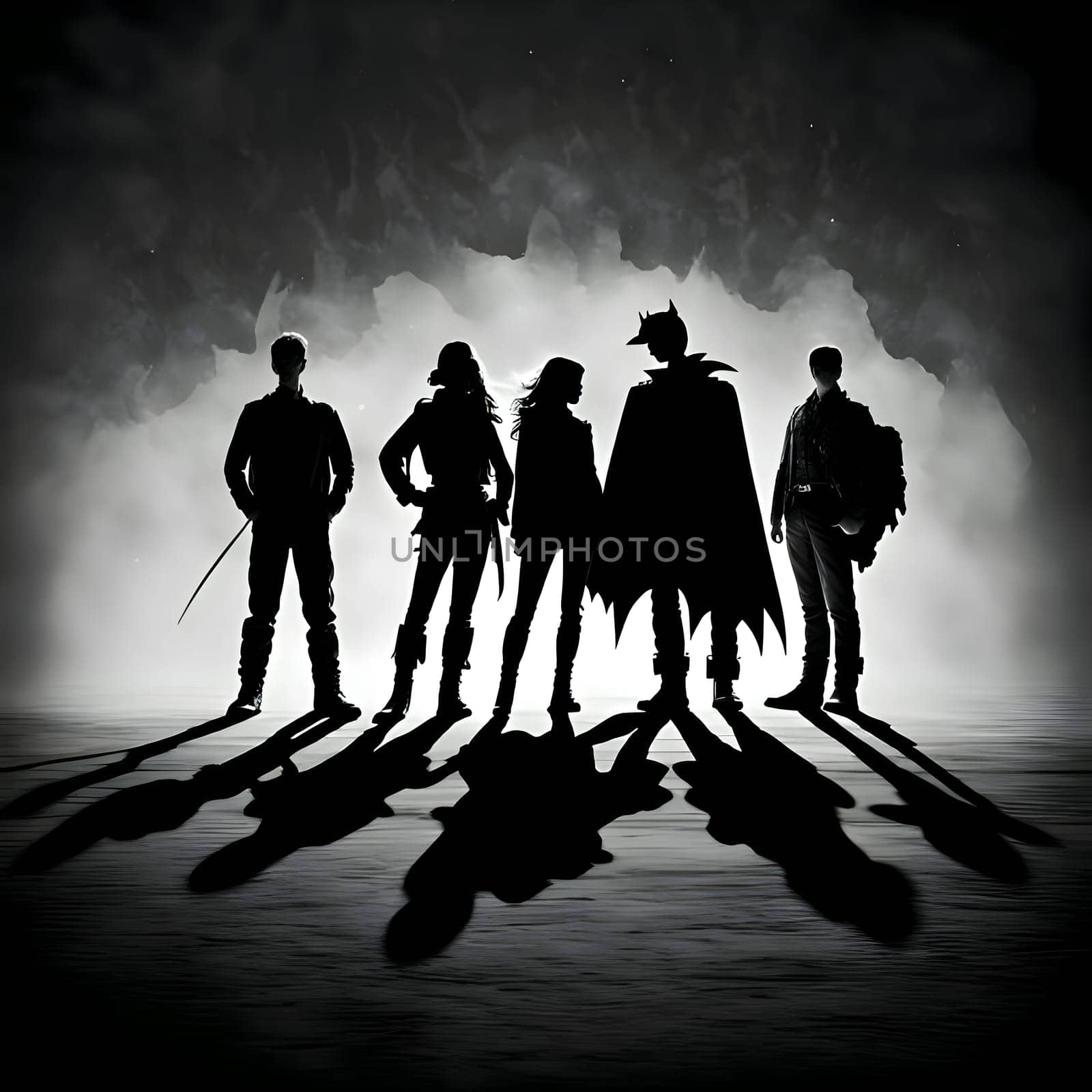 Vector illustration of people and shadows in black silhouette against a clean white background, capturing graceful forms.