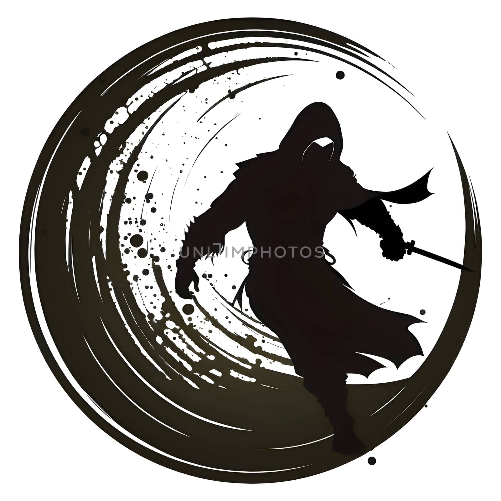 Black silhouette of samurai in a circle on white background. by ThemesS