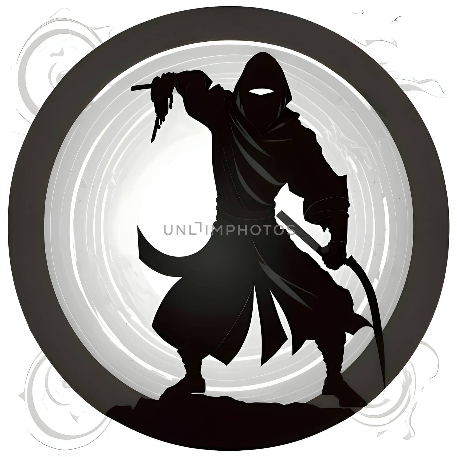 Black silhouette of samurai in a circle on white background. by ThemesS