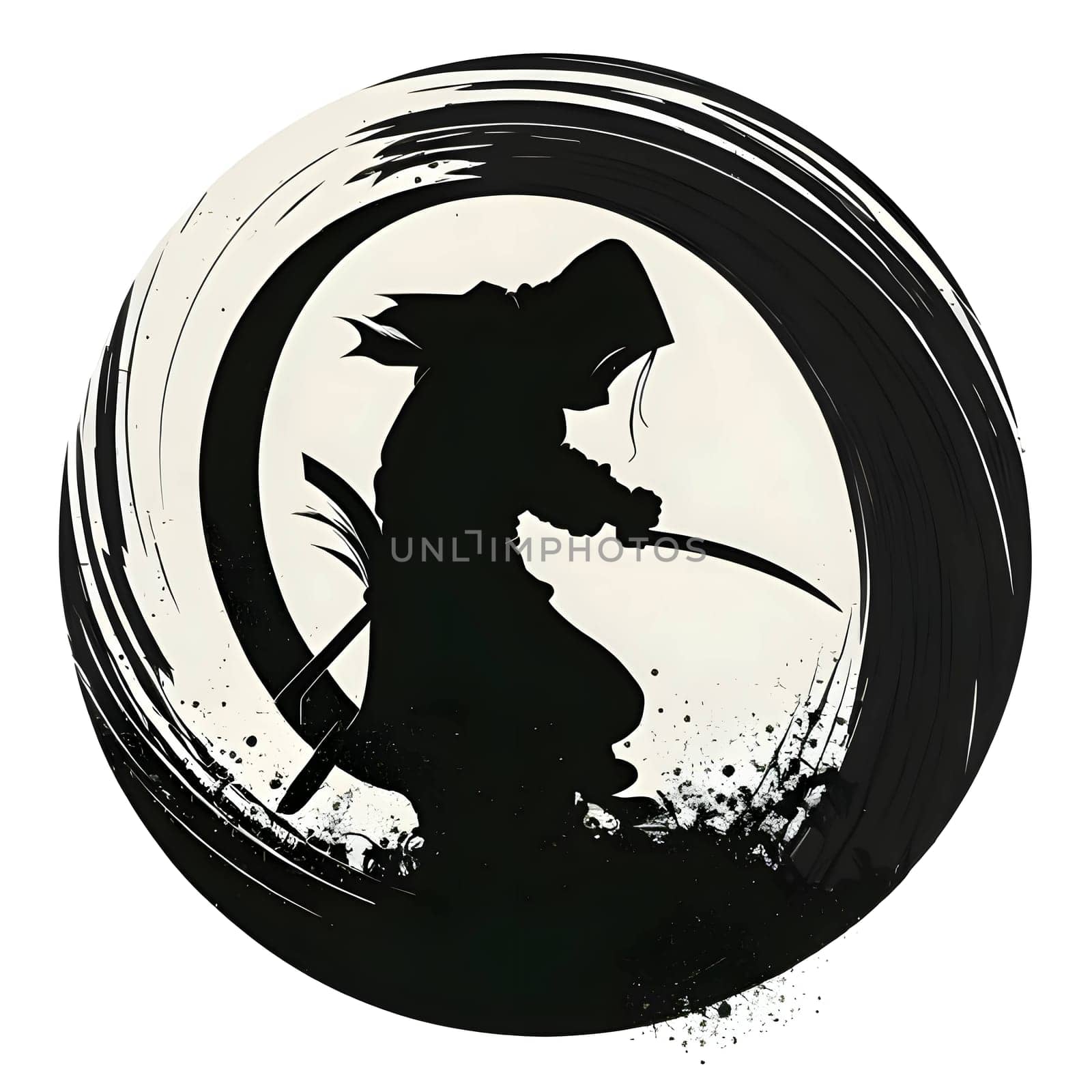 Black silhouette of samurai in a circle on white background. by ThemesS