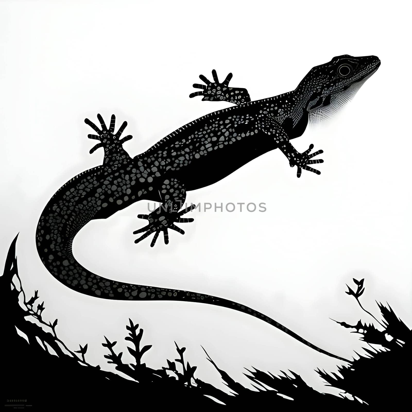 Vector illustration of a lizard in black silhouette against a clean white background, capturing graceful forms.