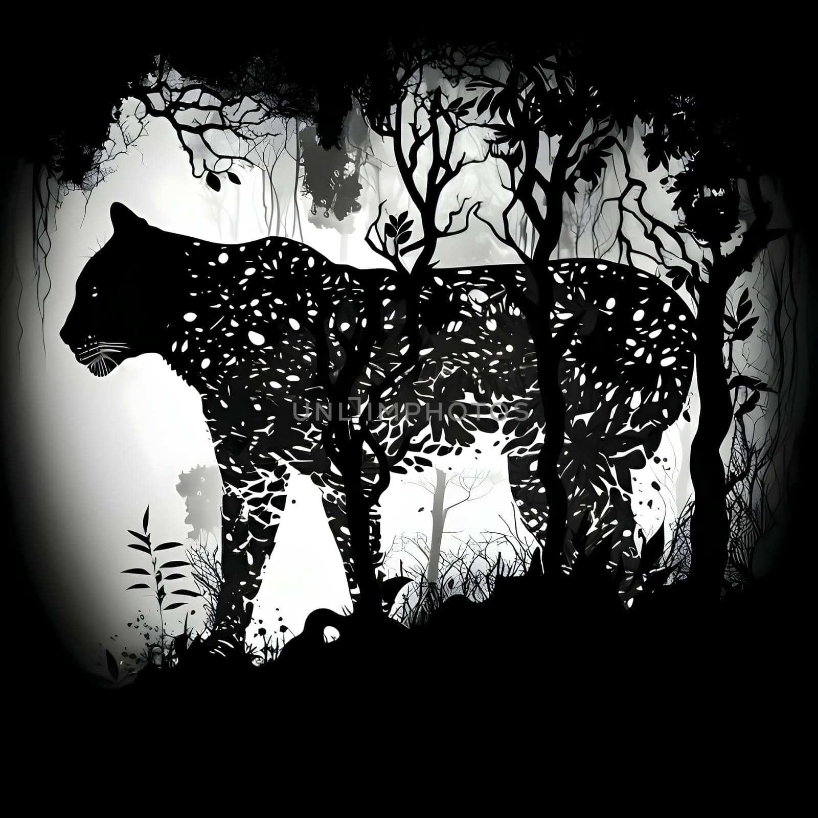 Vector illustration of a panther in black silhouette against a clean grey background, capturing graceful forms.