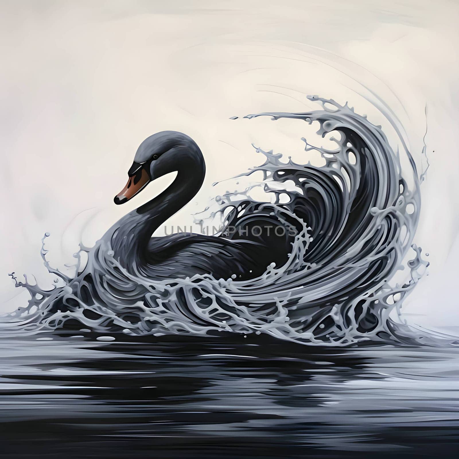 Vector illustration of a swan in black silhouette against a clean white background, capturing graceful forms.