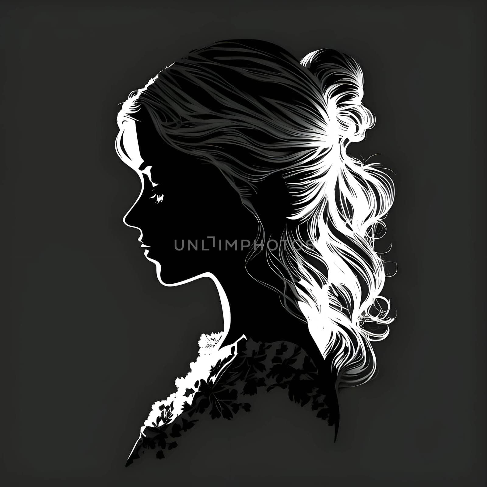 Black silhouette of portrait of a woman on white background. by ThemesS