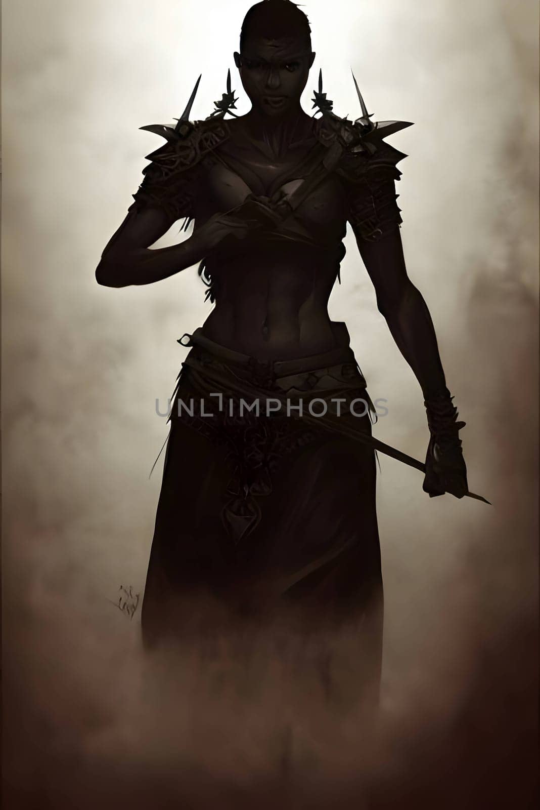 Vector illustration of a warrior in black silhouette against a clean light background, capturing graceful forms.