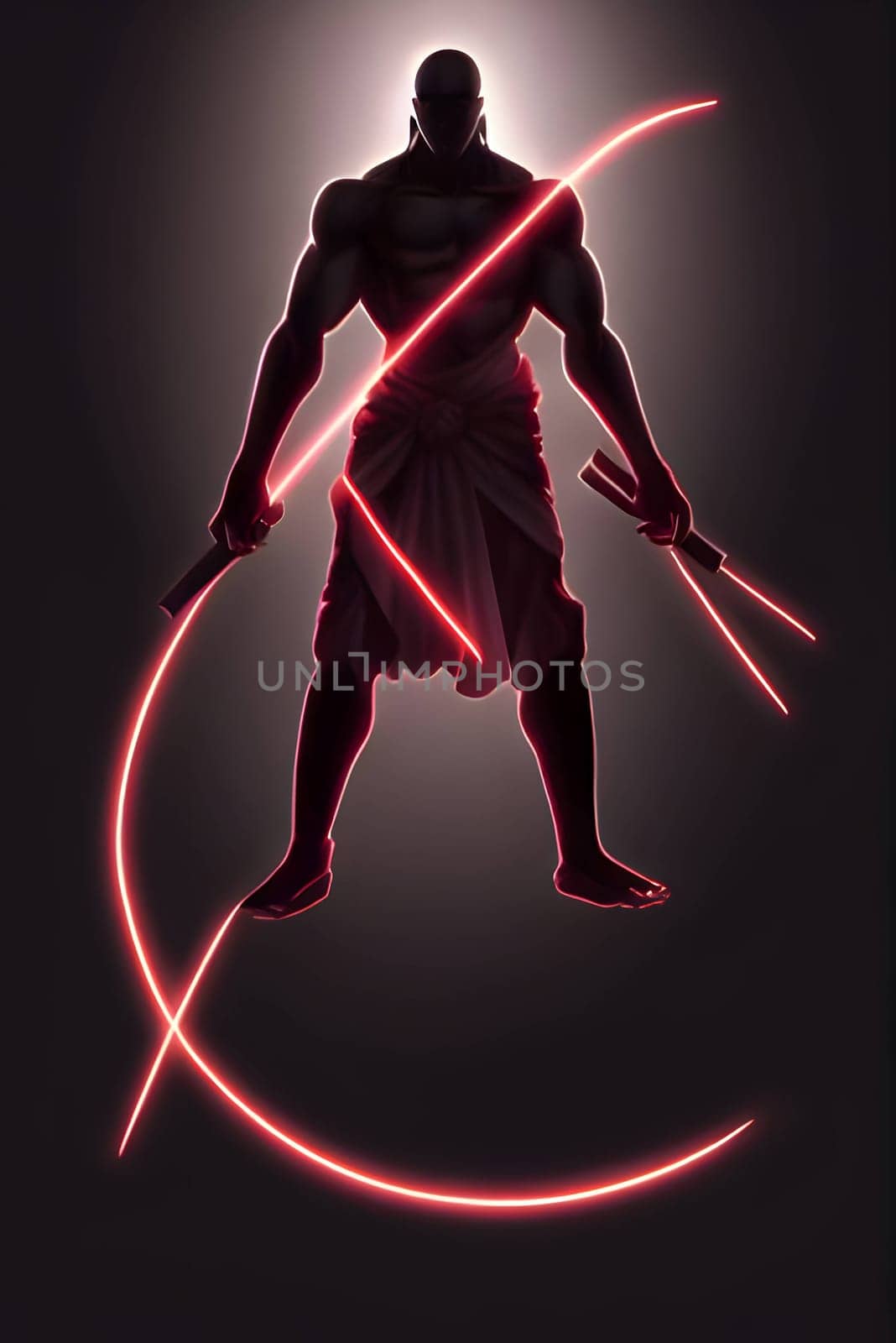 Vector illustration of a warrior in black silhouette against a clean light background, capturing graceful forms.