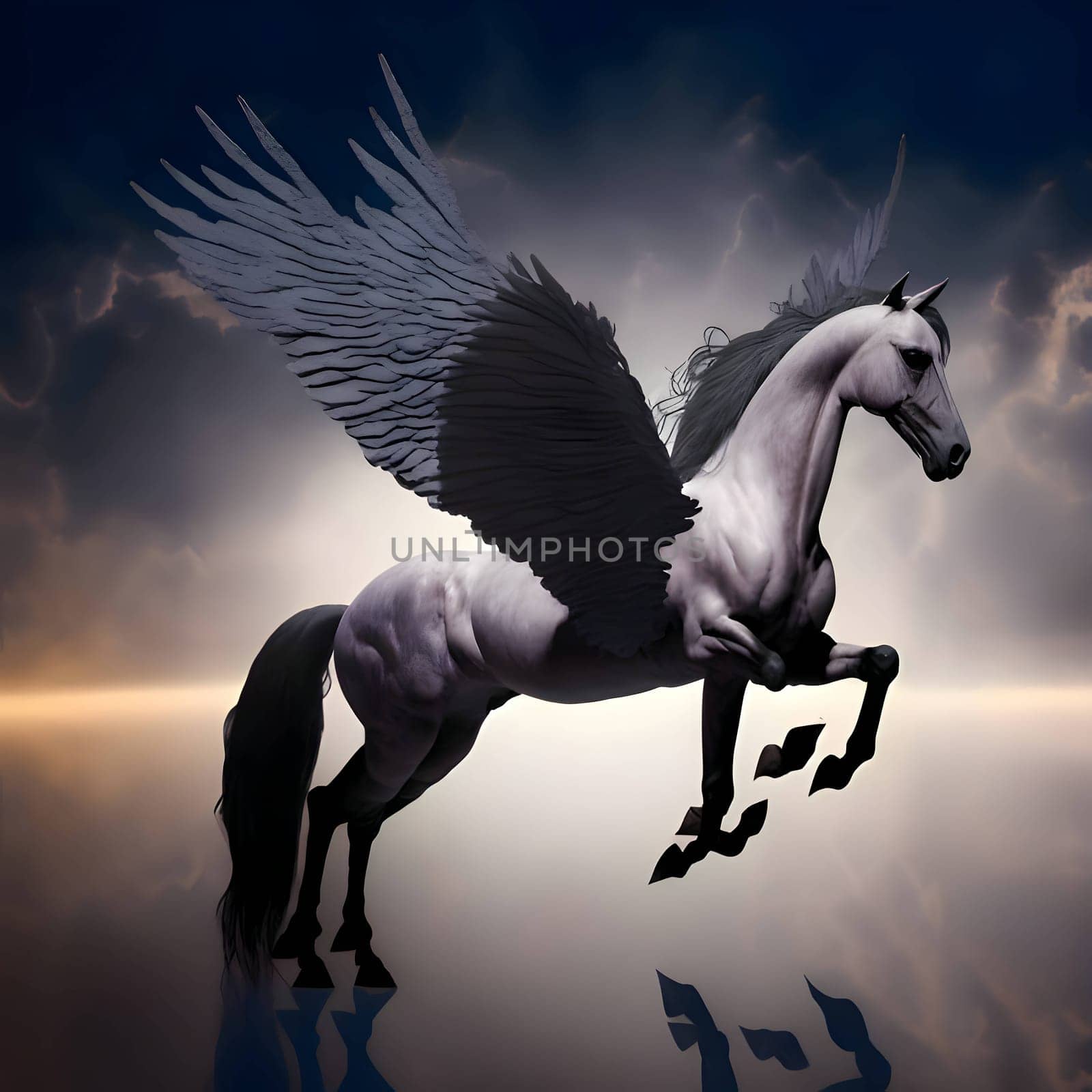 Vector illustration of a pegasus horse in black silhouette against a clean white background, capturing graceful forms.
