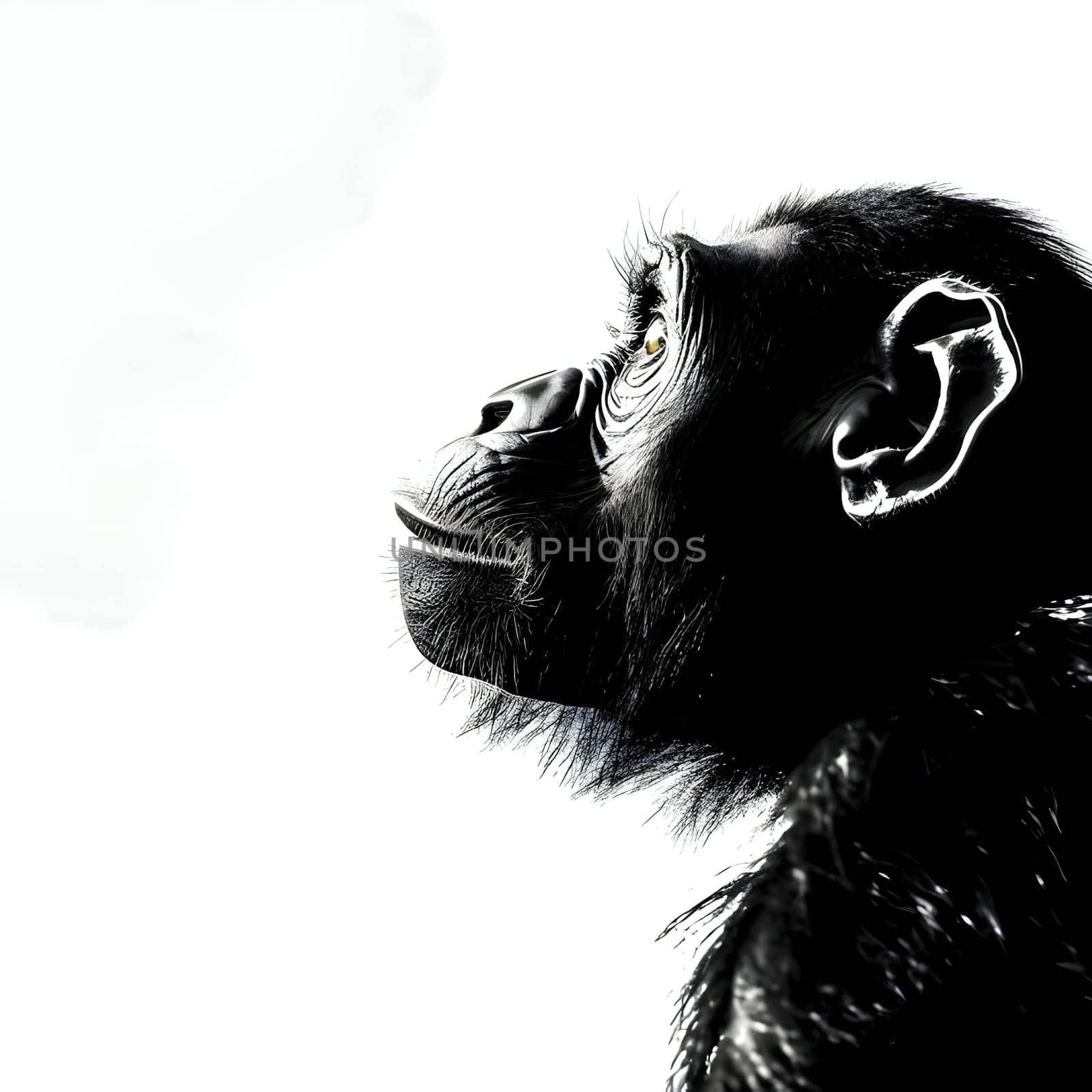 Vector illustration of a chimpanzee in black silhouette against a clean white background, capturing graceful forms.