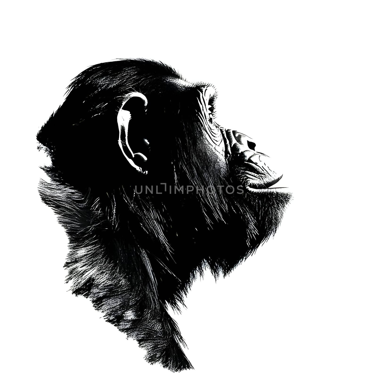 Vector illustration of a chimpanzee in black silhouette against a clean white background, capturing graceful forms.