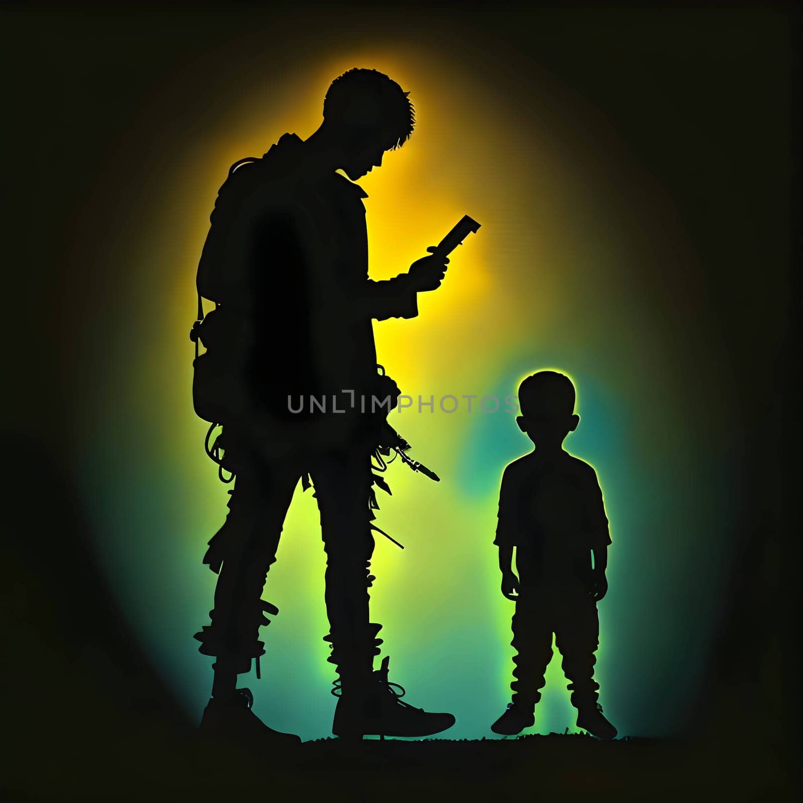 Vector illustration of a two boys in black silhouette against a clean colorful background, capturing graceful forms.