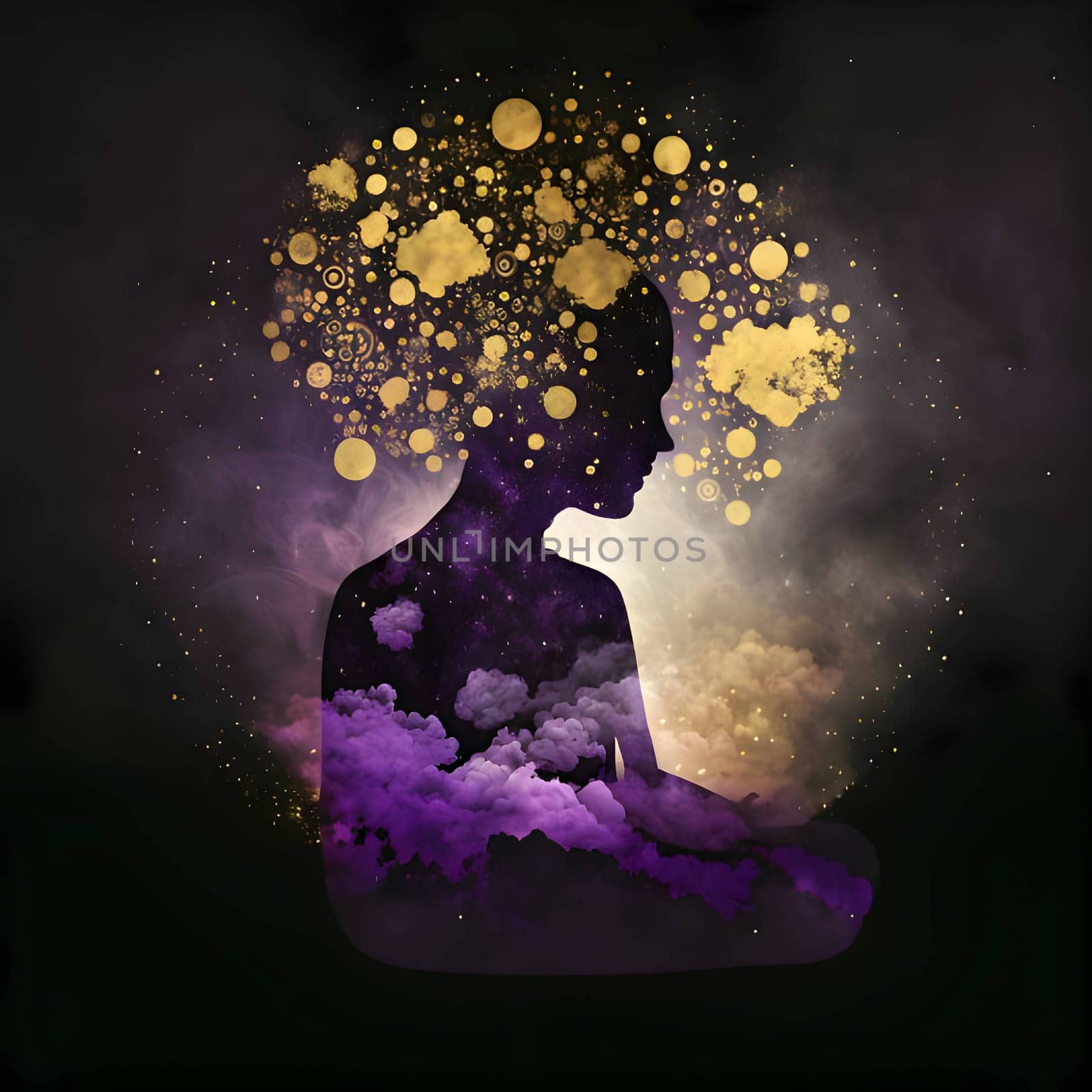 Vector illustration of a magic of the mind in black silhouette against a clean colorful background, capturing graceful forms.