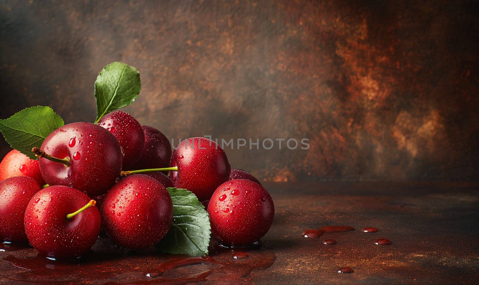 Fresh Red Cherries on Dark Surface. Selective focus.