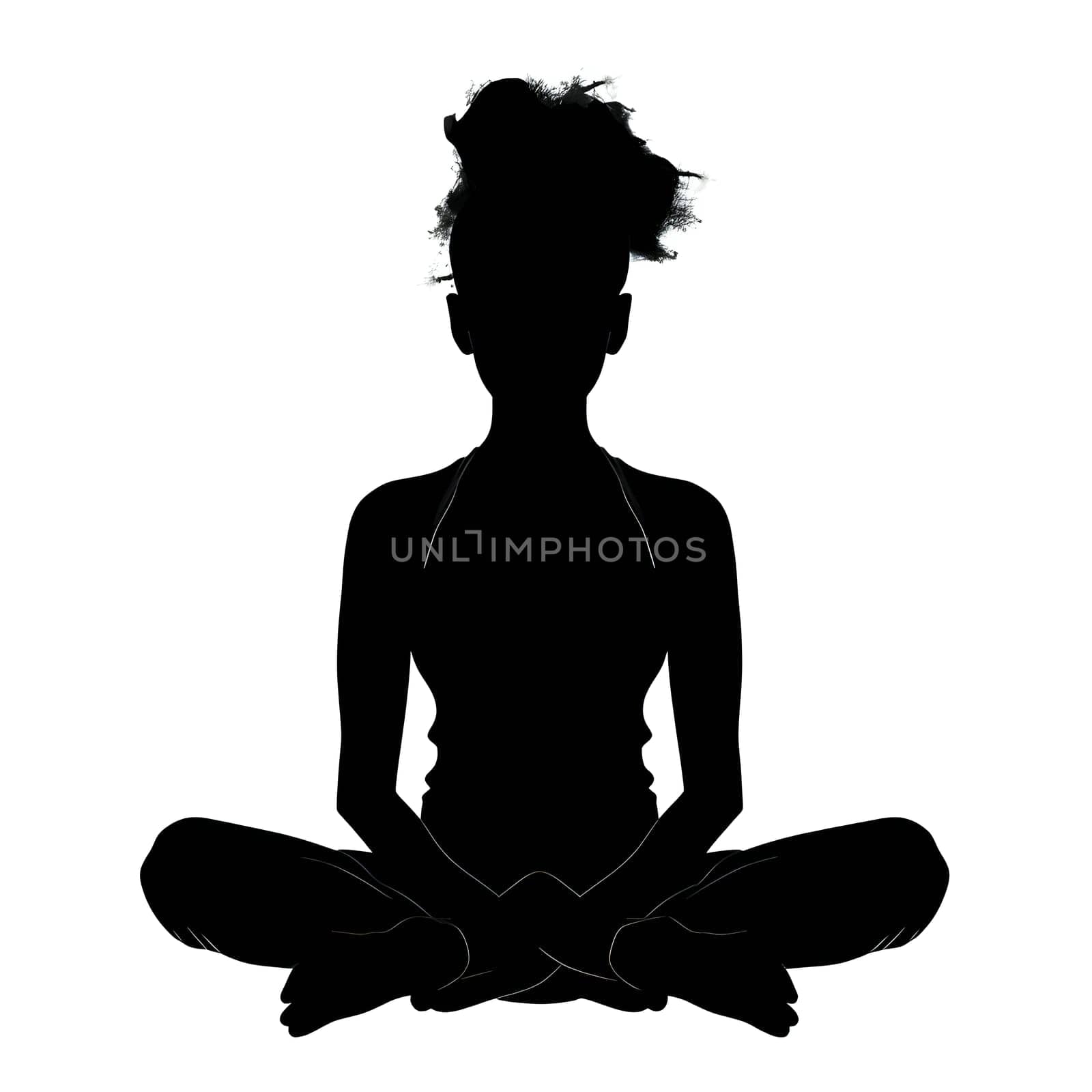 Vector illustration of a meditating girl in black silhouette against a clean white background, capturing graceful forms.
