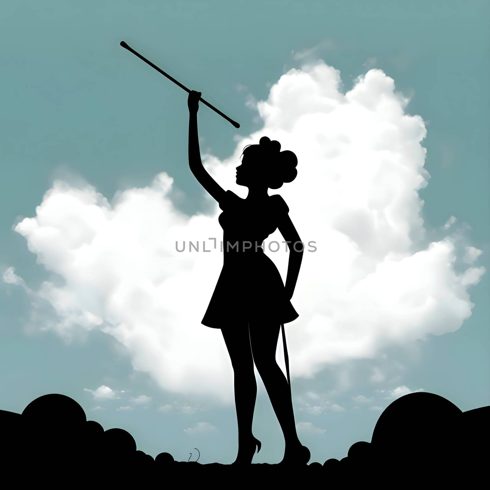 Vector illustration of a young girl in black silhouette against a clean white background, capturing graceful forms.