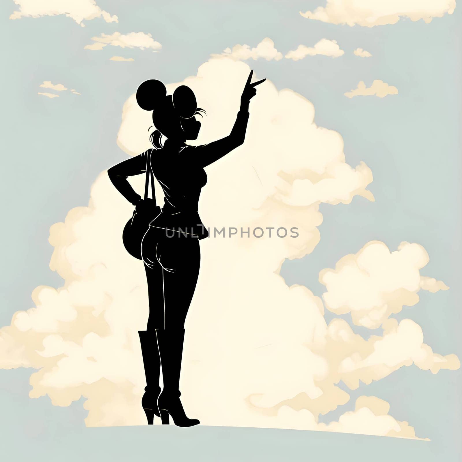 Black silhouette of a young girl on white background. by ThemesS