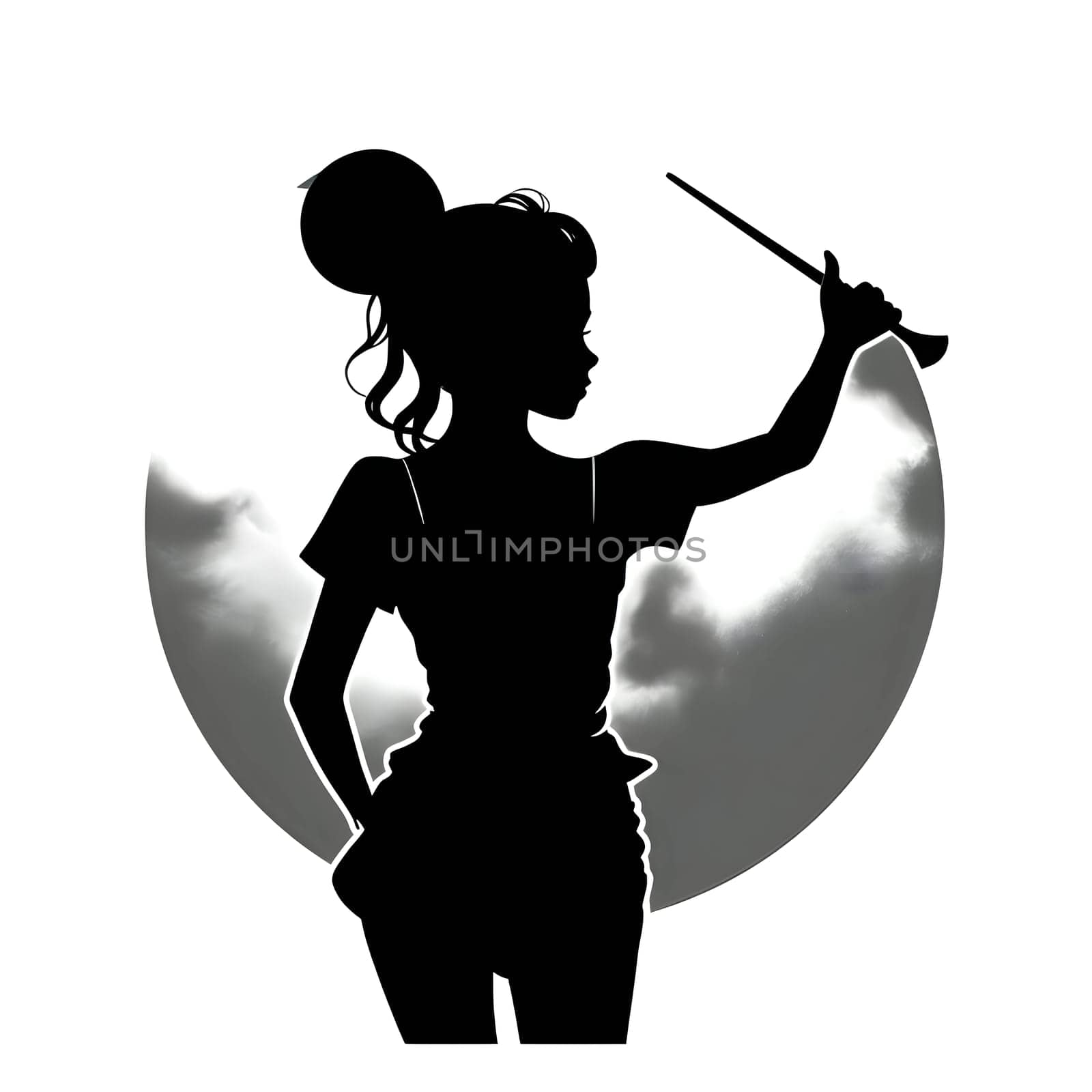 Vector illustration of a young girl in black silhouette against a clean white background, capturing graceful forms.