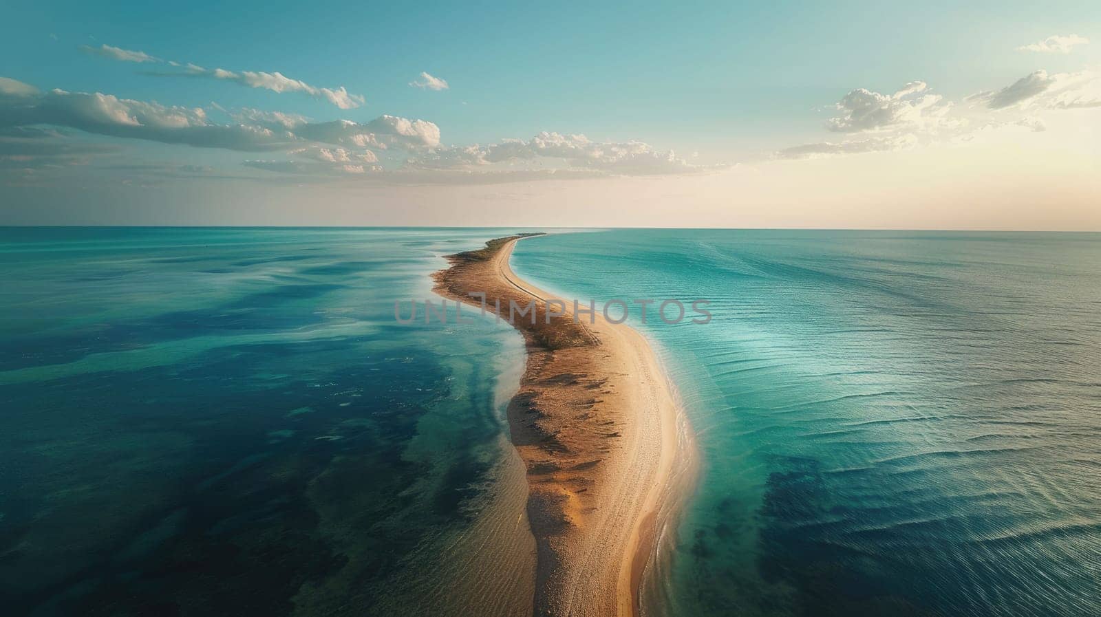 A breathtaking aerial view of a sandy island surrounded by crystal clear Caribbean water. The natural landscape includes a beautiful beach and fluid wind waves AIG50