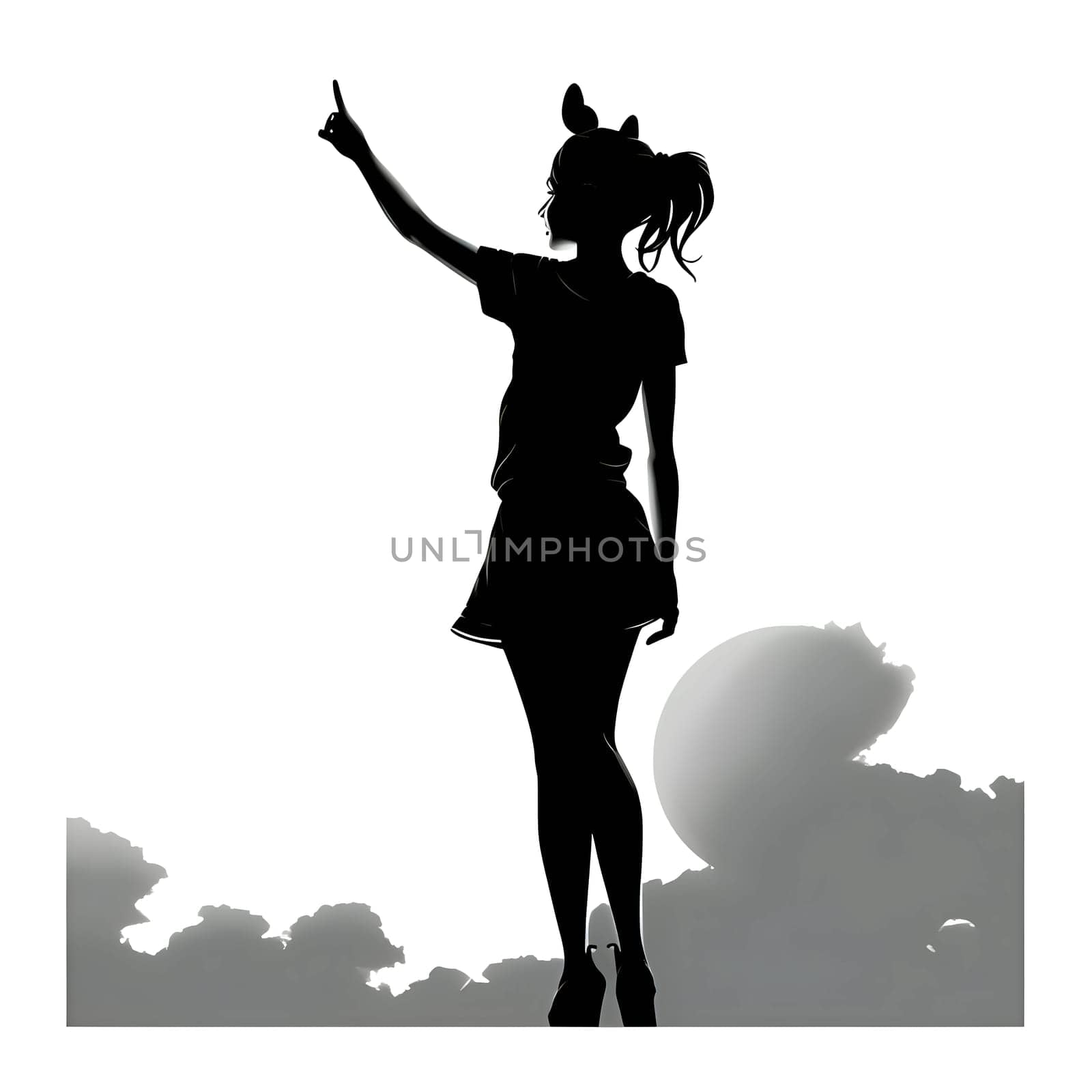 Vector illustration of a young girl in black silhouette against a clean white background, capturing graceful forms.